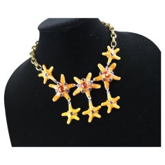 Vintage Gem-Craft Bejeweled Starfish Bib Necklace, Signed CRAFT 