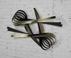 Vintage C. Jere Ribbon Wall Sculpture in Brass-Tone Silver & Black Painted Metal