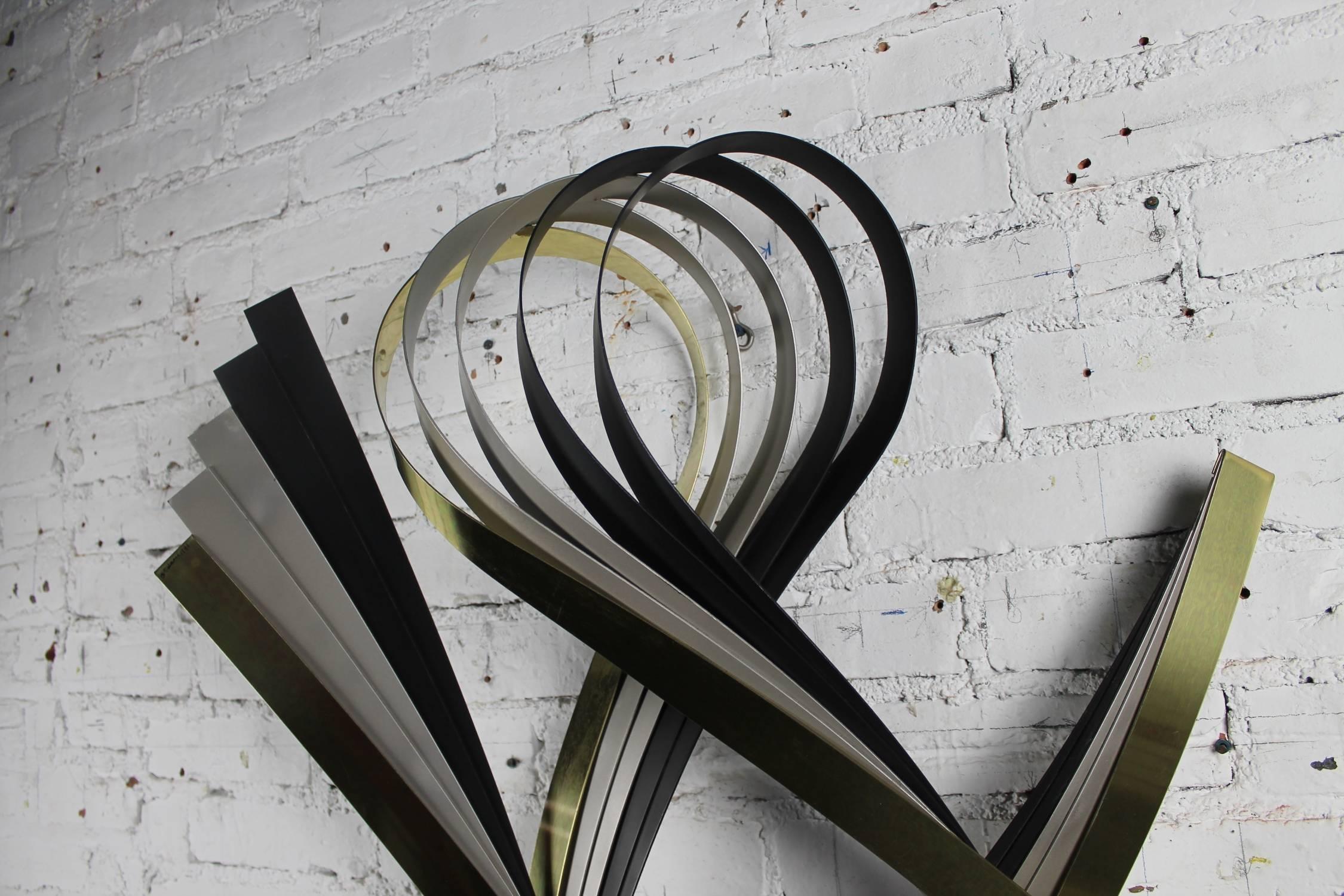 20th Century Vintage C. Jere Ribbon Wall Sculpture in Brass-Tone Silver & Black Painted Metal