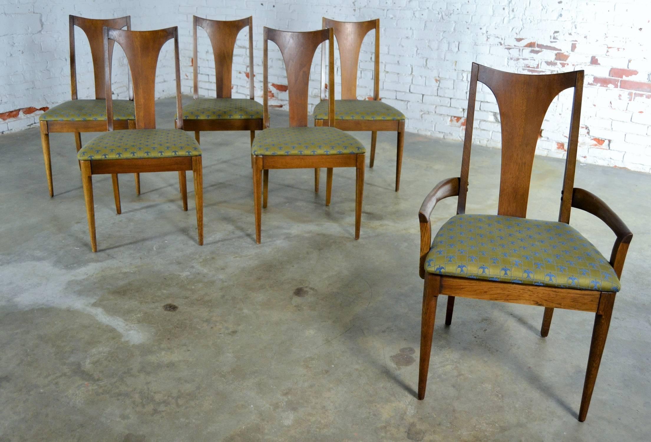 Fabric Mid-Century Modern Broyhill Brasilia 6140-84 & 85 Single Splat Dining Chairs