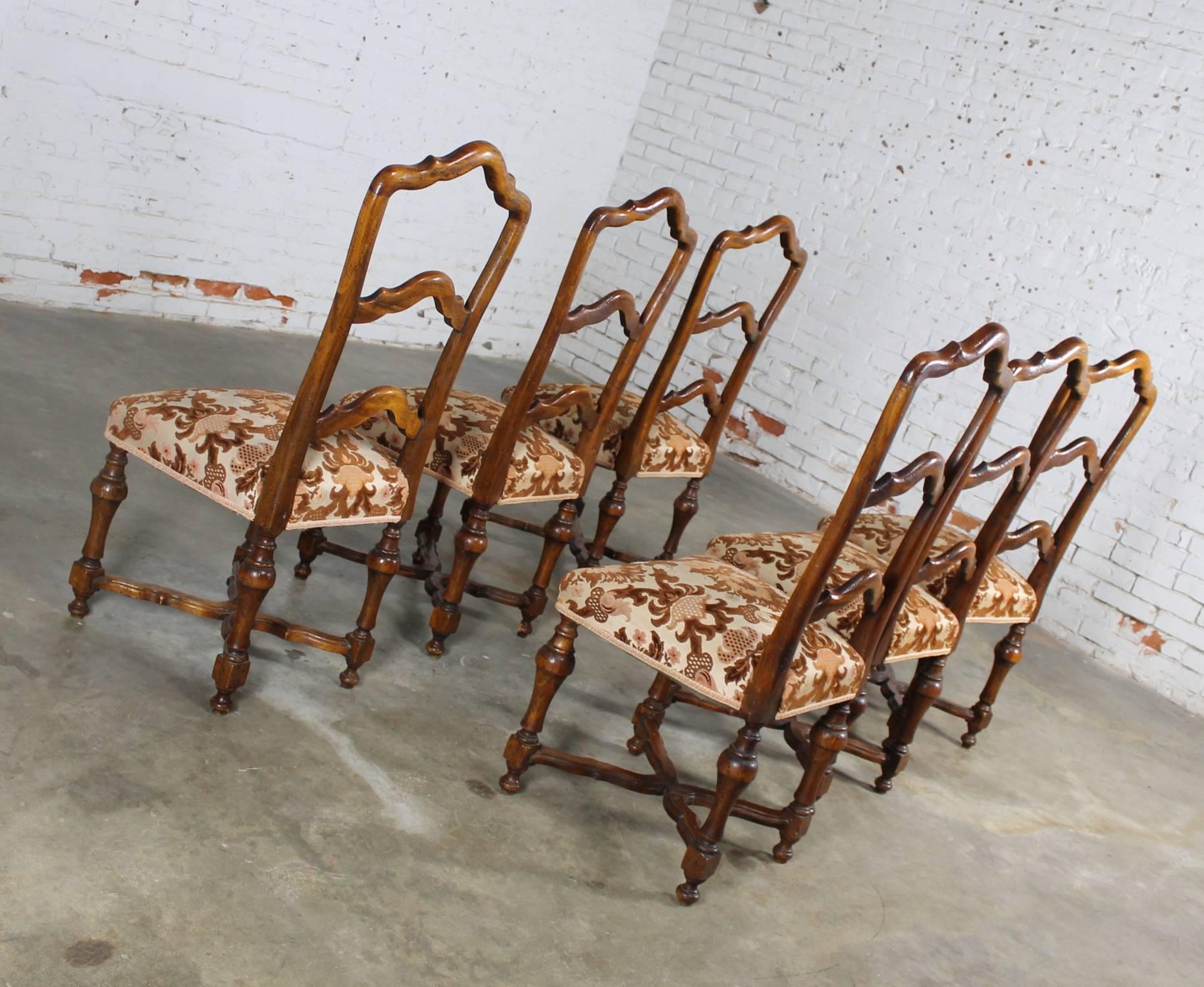 Set of Six French Louis XIV Style Walnut Ladderback Dining Chairs In Good Condition In Topeka, KS