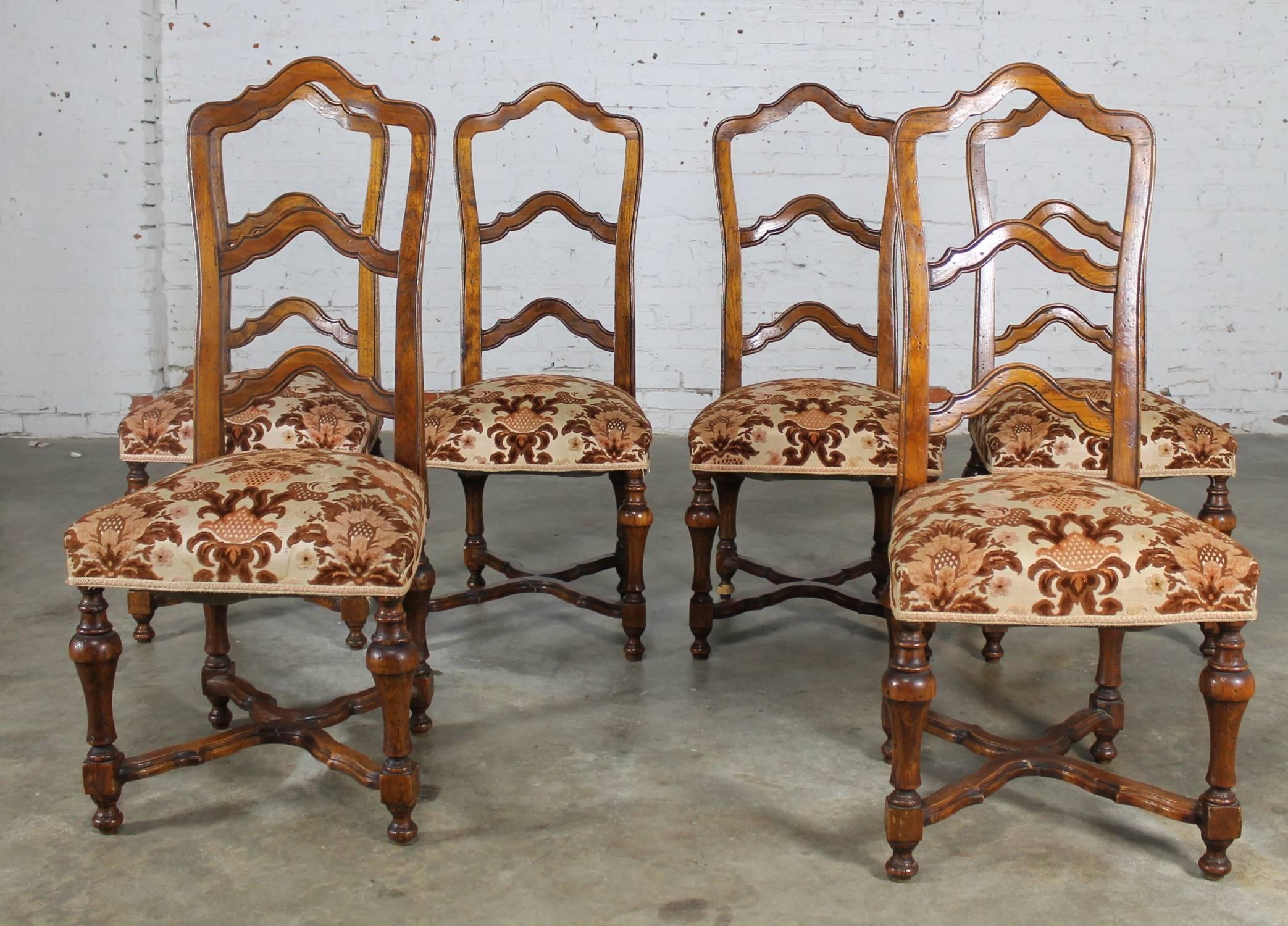 Set of Six French Louis XIV Style Walnut Ladderback Dining Chairs 3
