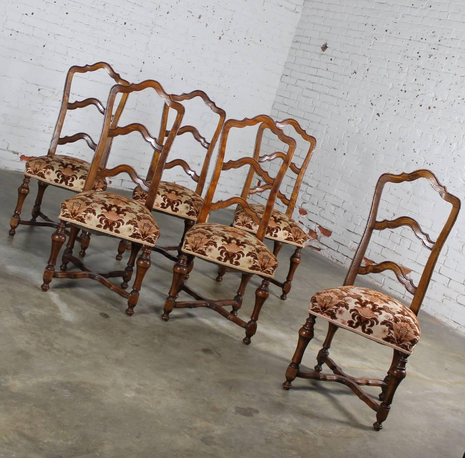 Set of Six French Louis XIV Style Walnut Ladderback Dining Chairs 4