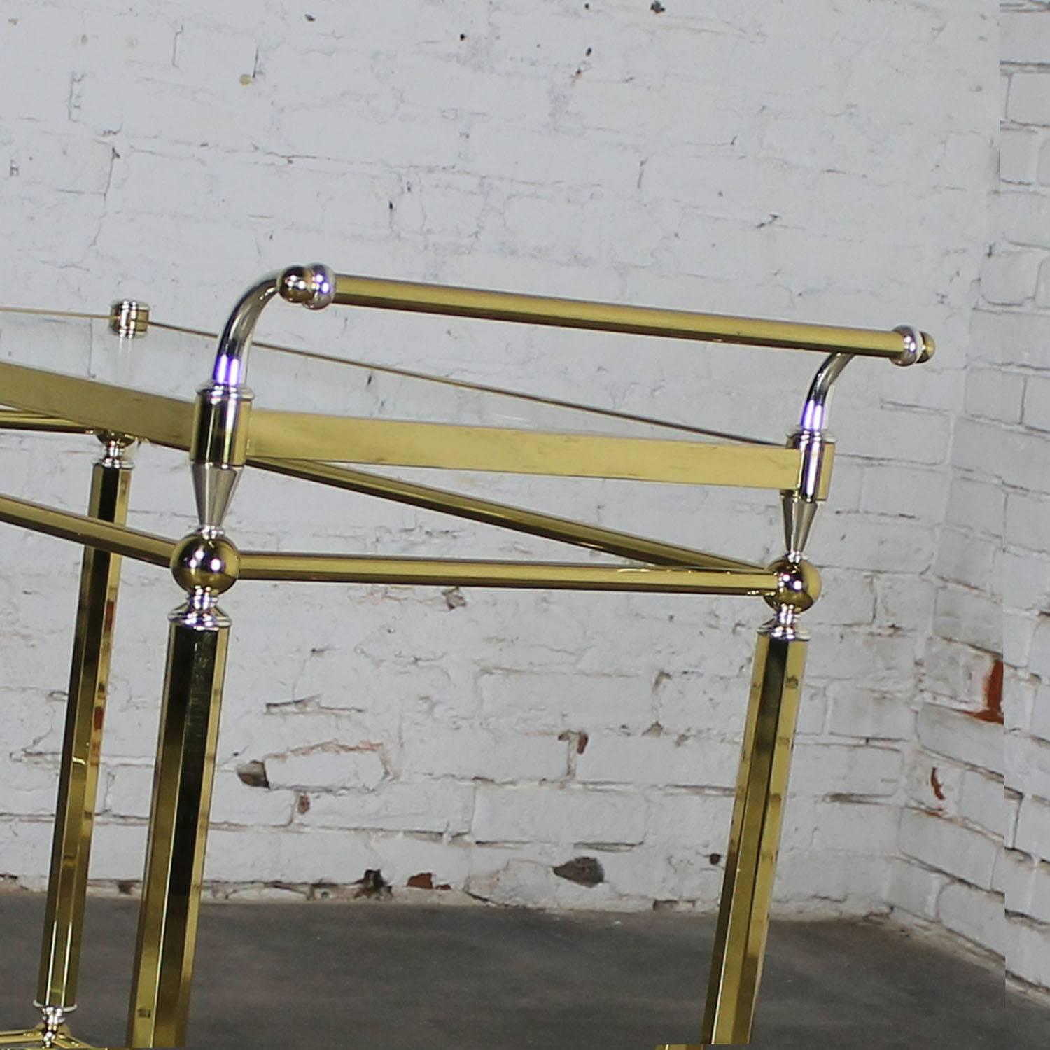 20th Century Vintage Brass, Chrome and Glass Double-Tier Serving Tea or Bar Cart