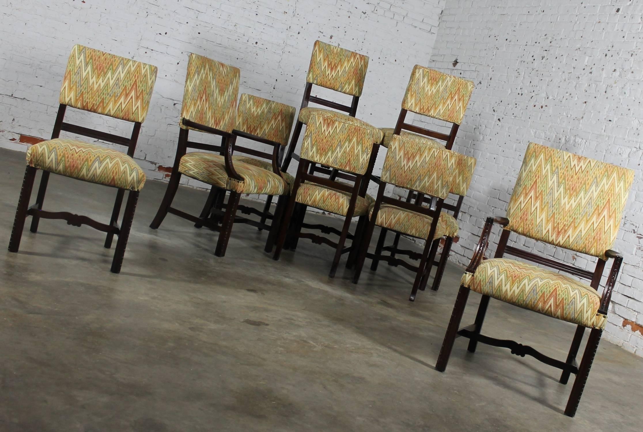Vintage Set of Ten Georgian Revival Chippendale Style Upholstered Dining Chairs 4