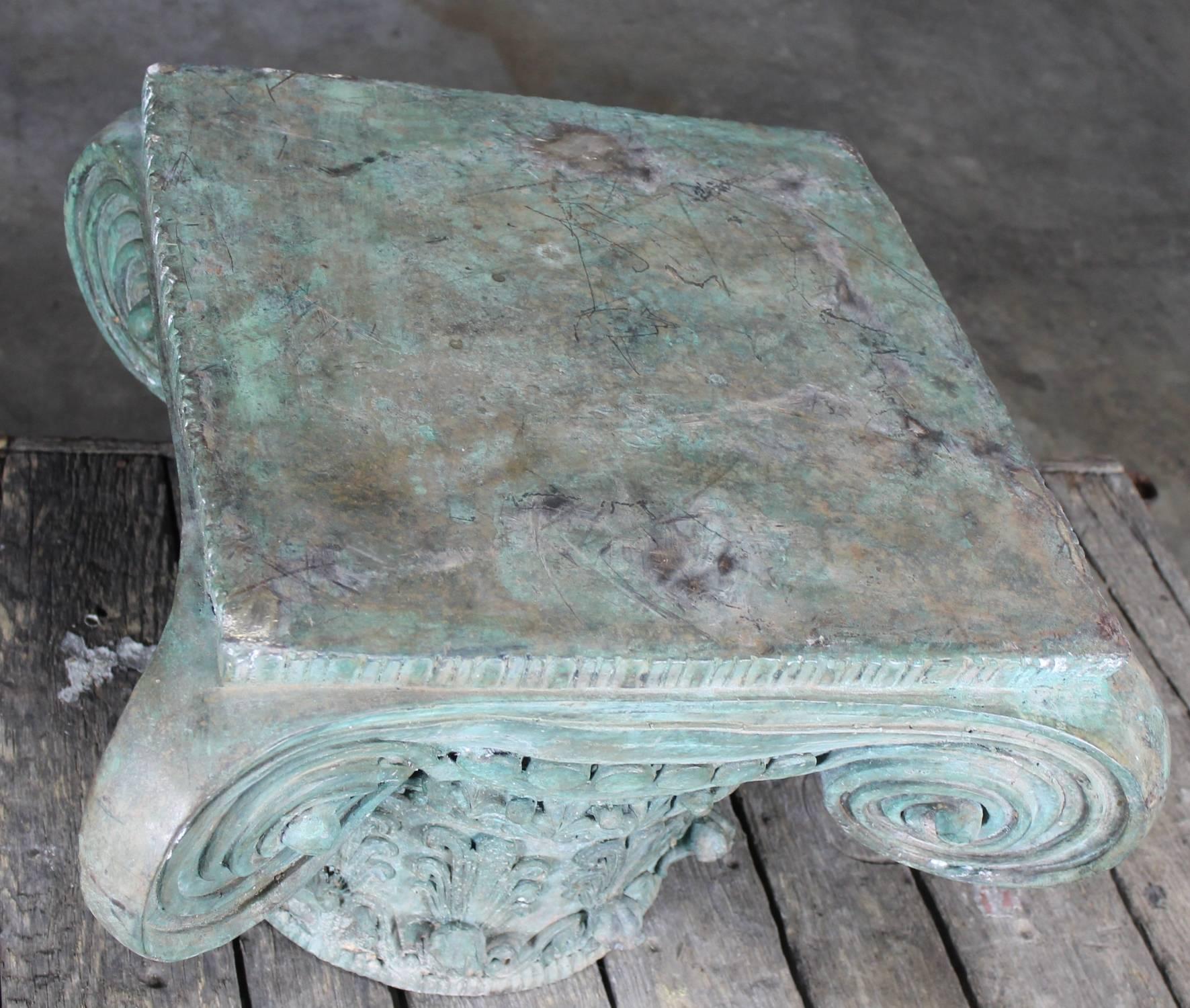 Vintage Patinated Bronze Ionic Capital Table Base or Pedestal In Good Condition In Topeka, KS