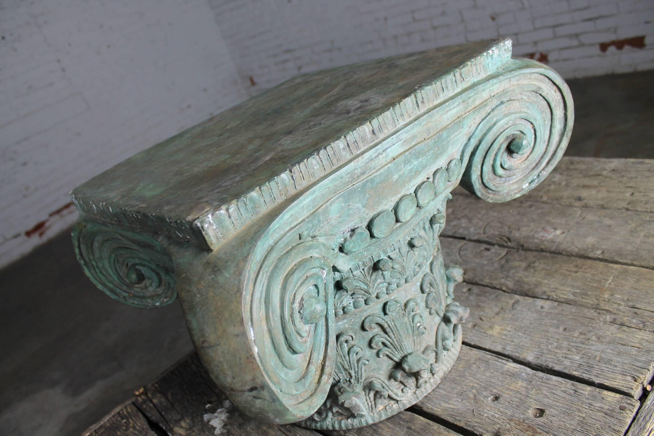 Vintage Patinated Bronze Ionic Capital Table Base or Pedestal 5