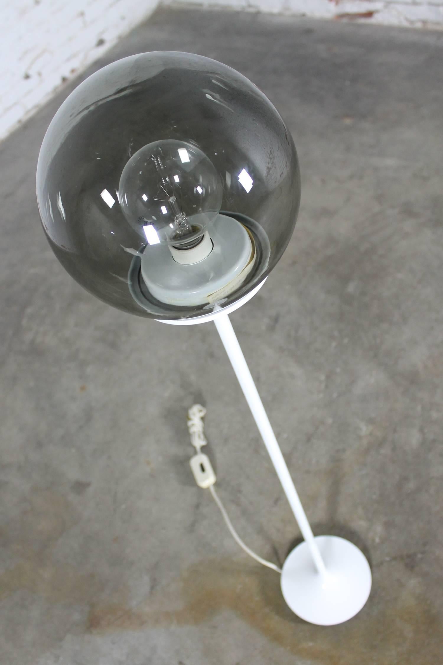 Mid-Century Modern Stemlite Floor Lamp by Billy Curry for Design Line White with Smoke Glass Globe