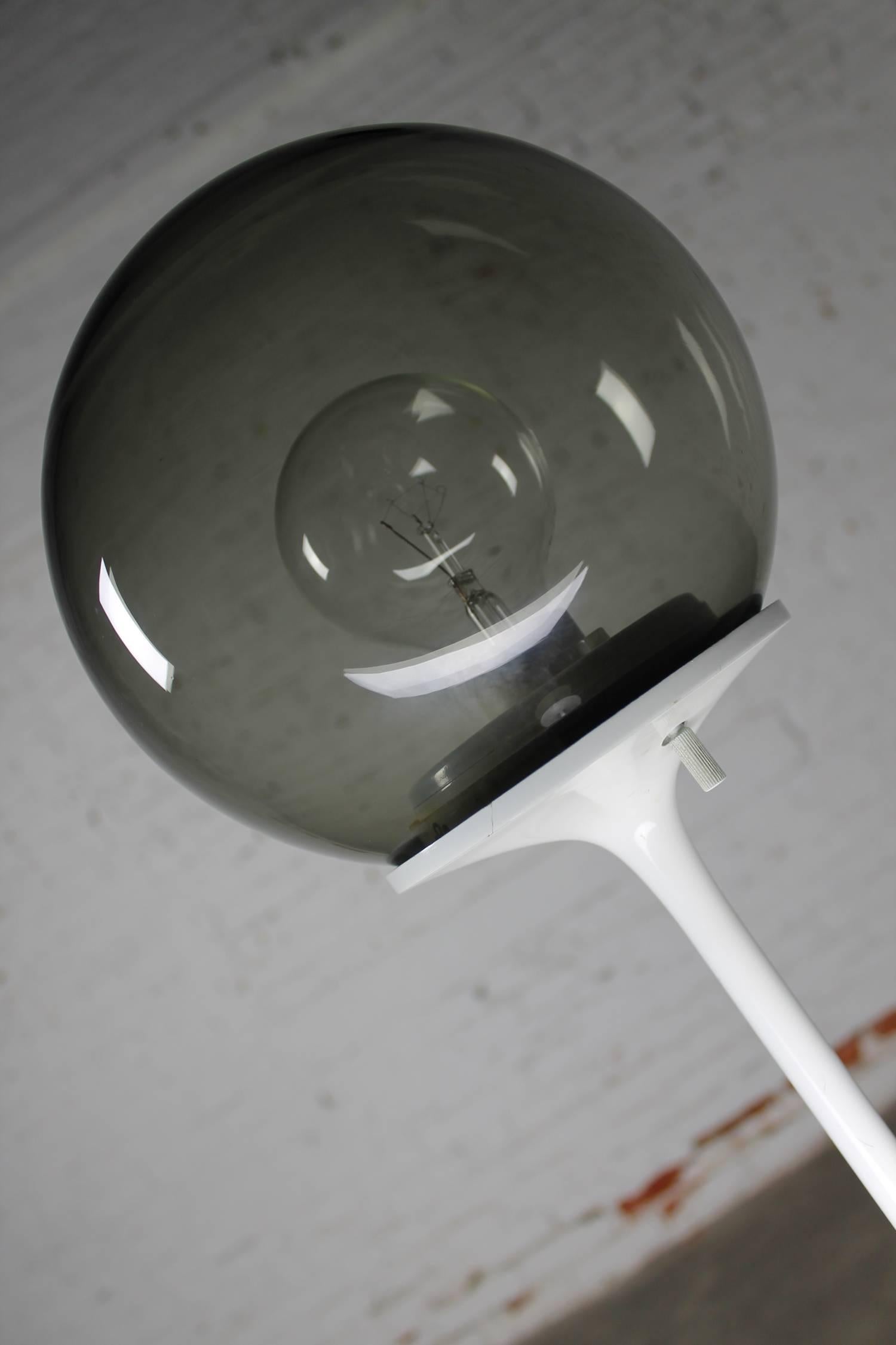 American Stemlite Floor Lamp by Billy Curry for Design Line White with Smoke Glass Globe