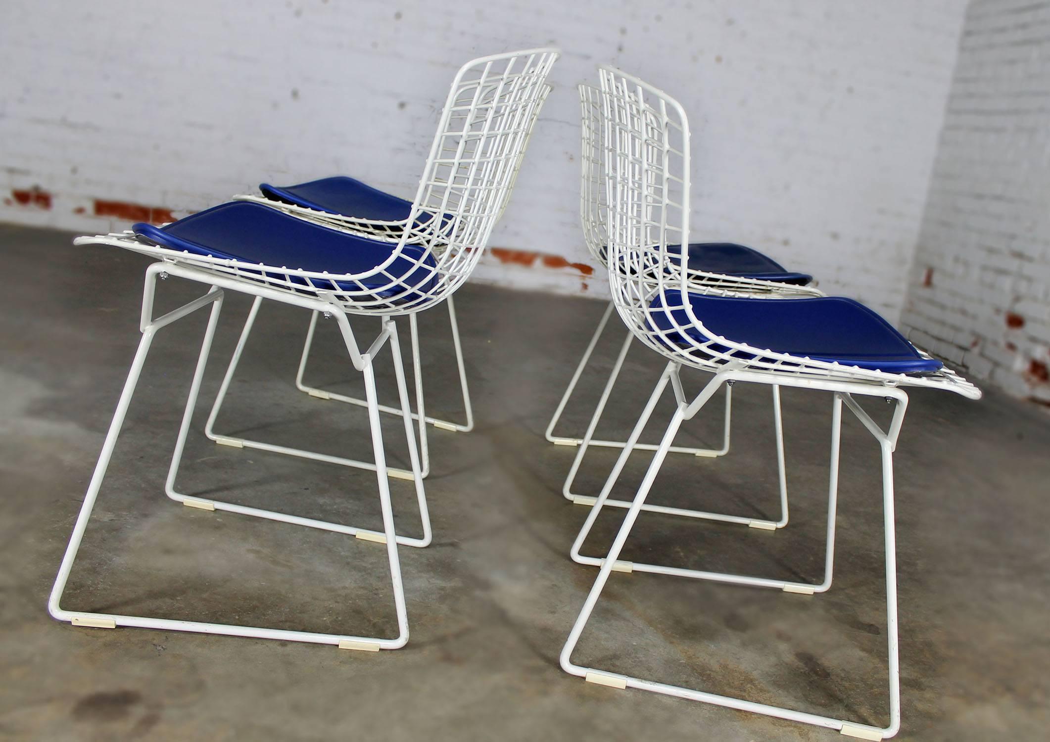 Four Mid-Century Modern Bertoia White Wire Side Chairs 2
