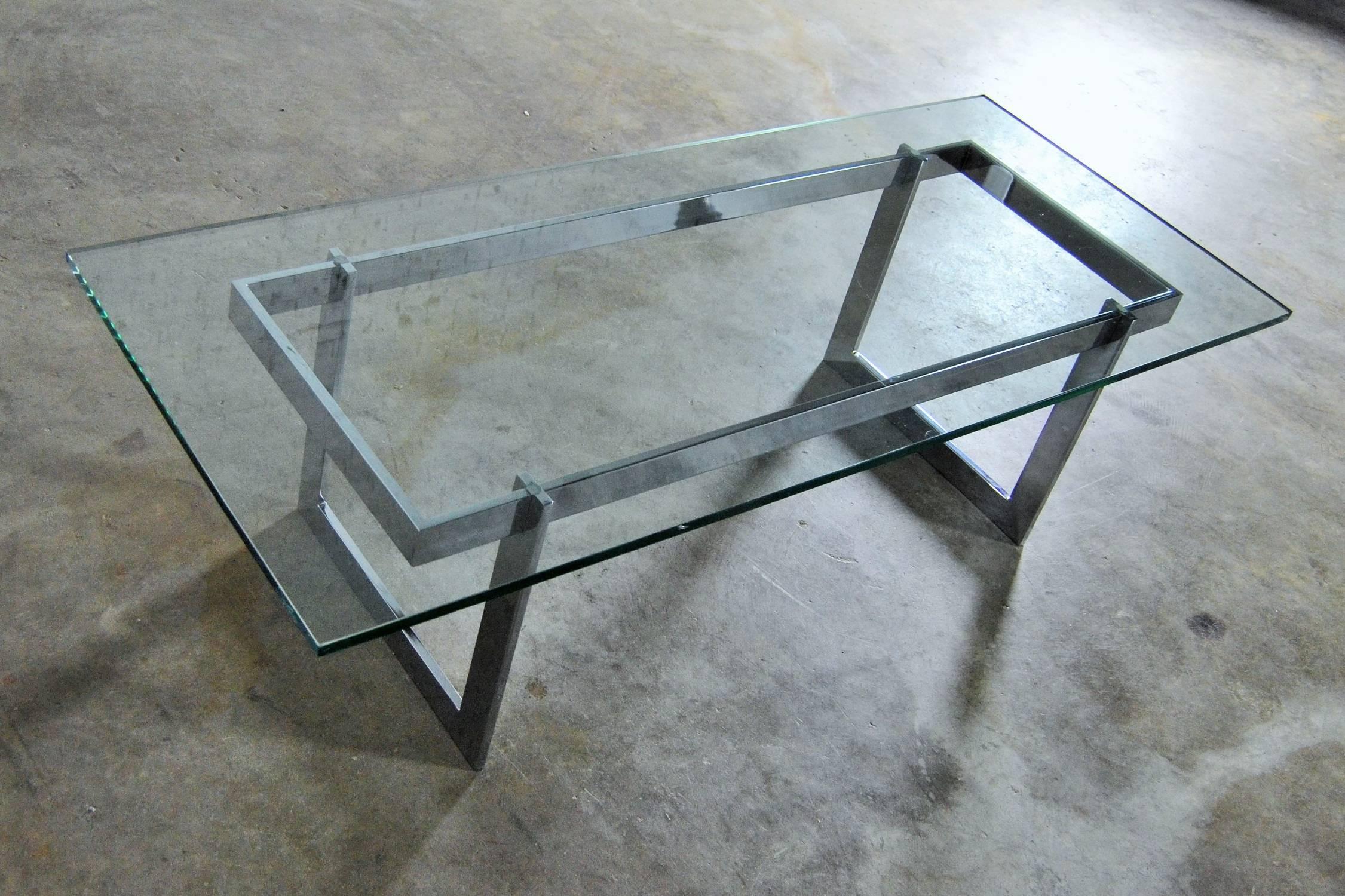 American Vintage Mid-Century Modern, Milo Baughman Style Chrome and Glass Coffee Table