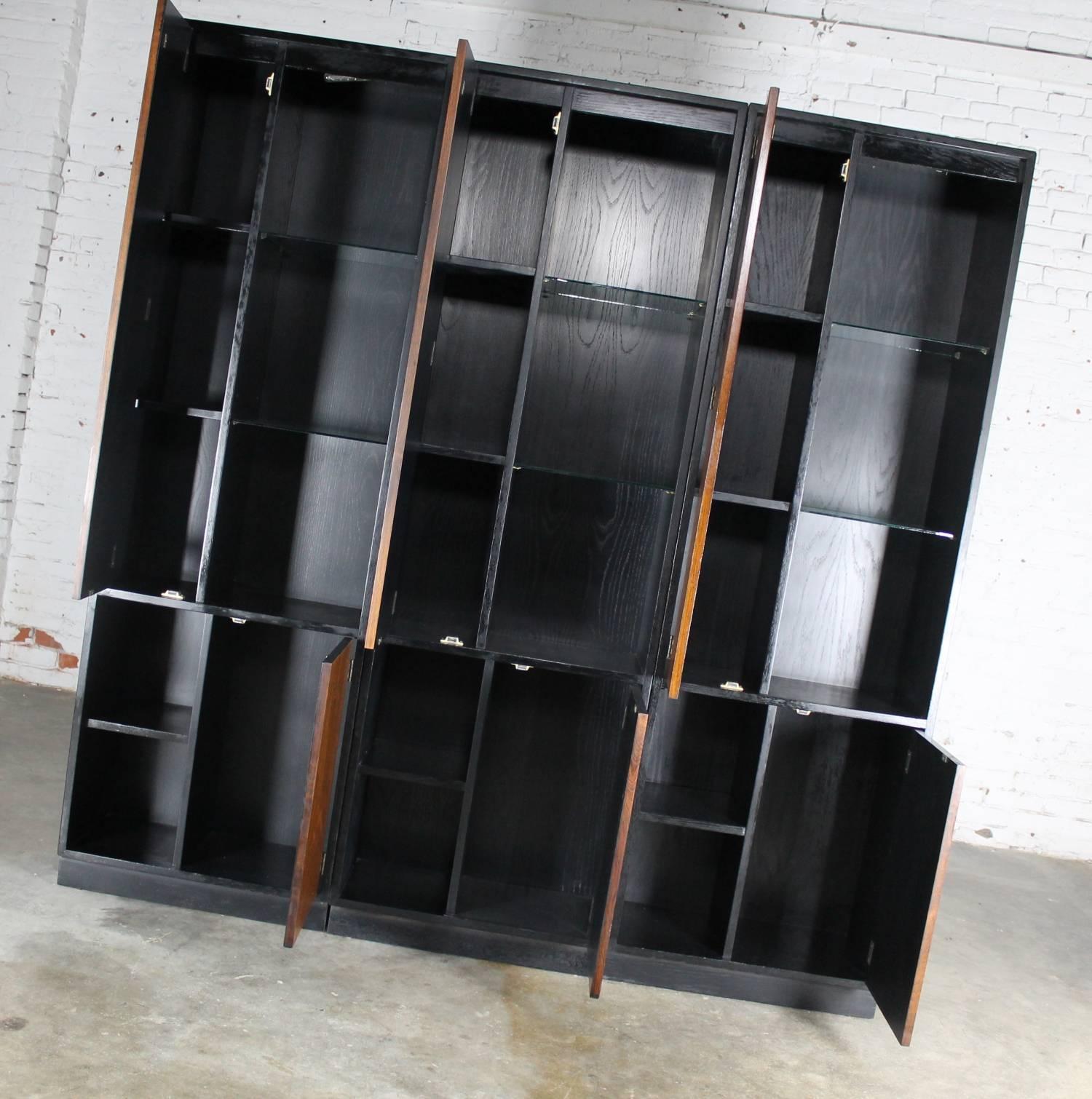 Vintage Harvey Probber Alternating Door Display Cabinets Rosewood & Ebonized Oak In Good Condition In Topeka, KS