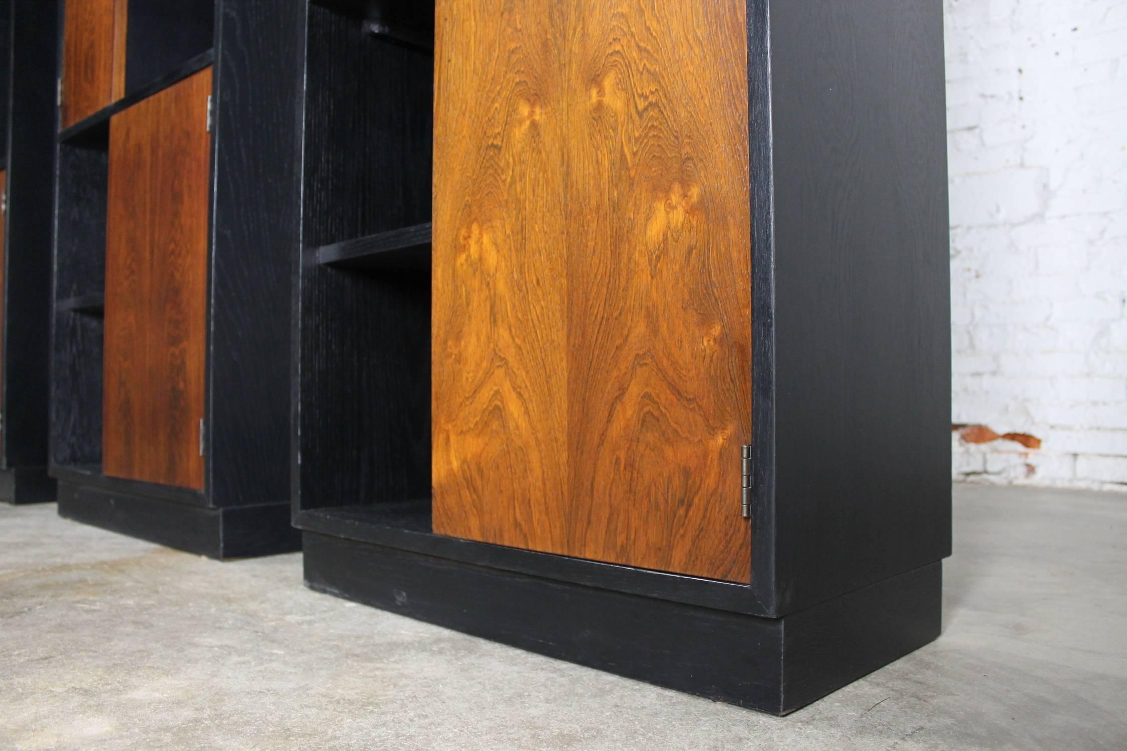 20th Century Vintage Harvey Probber Alternating Door Display Cabinets Rosewood & Ebonized Oak