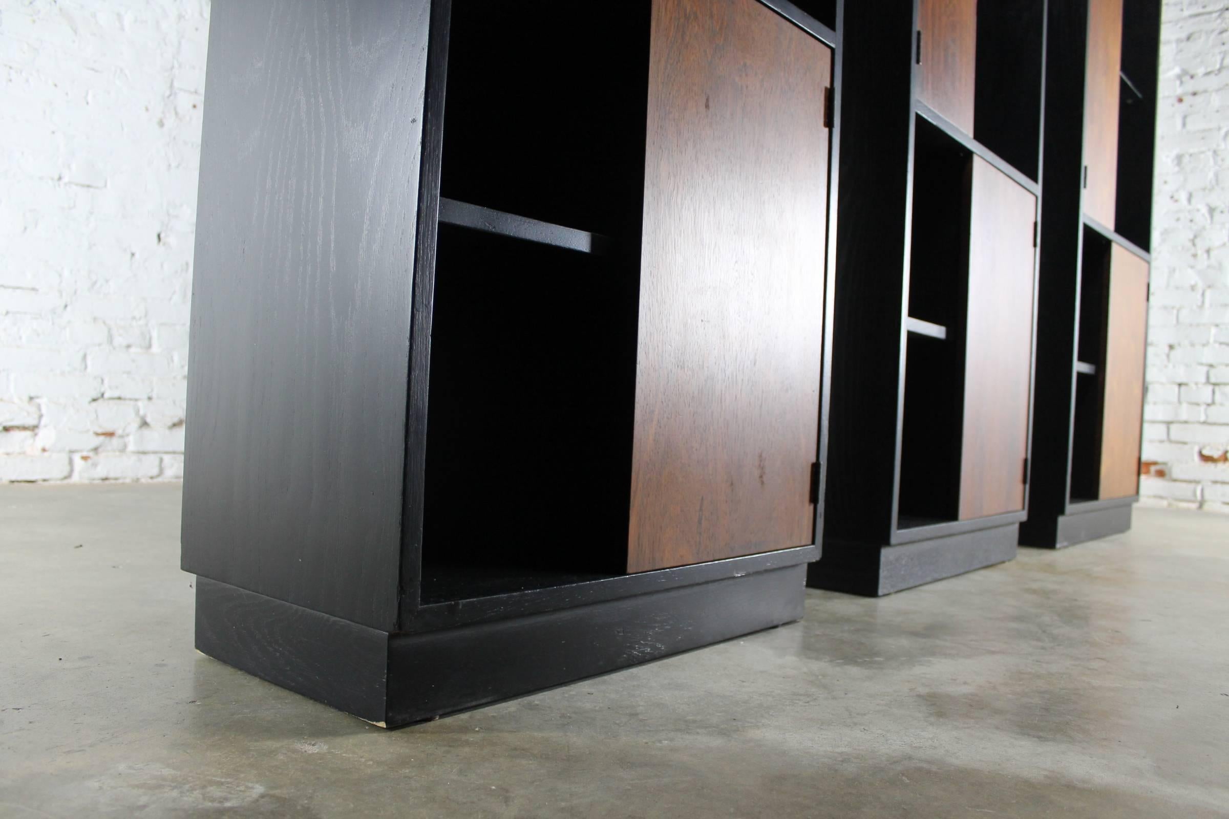 Glass Vintage Harvey Probber Alternating Door Display Cabinets Rosewood & Ebonized Oak