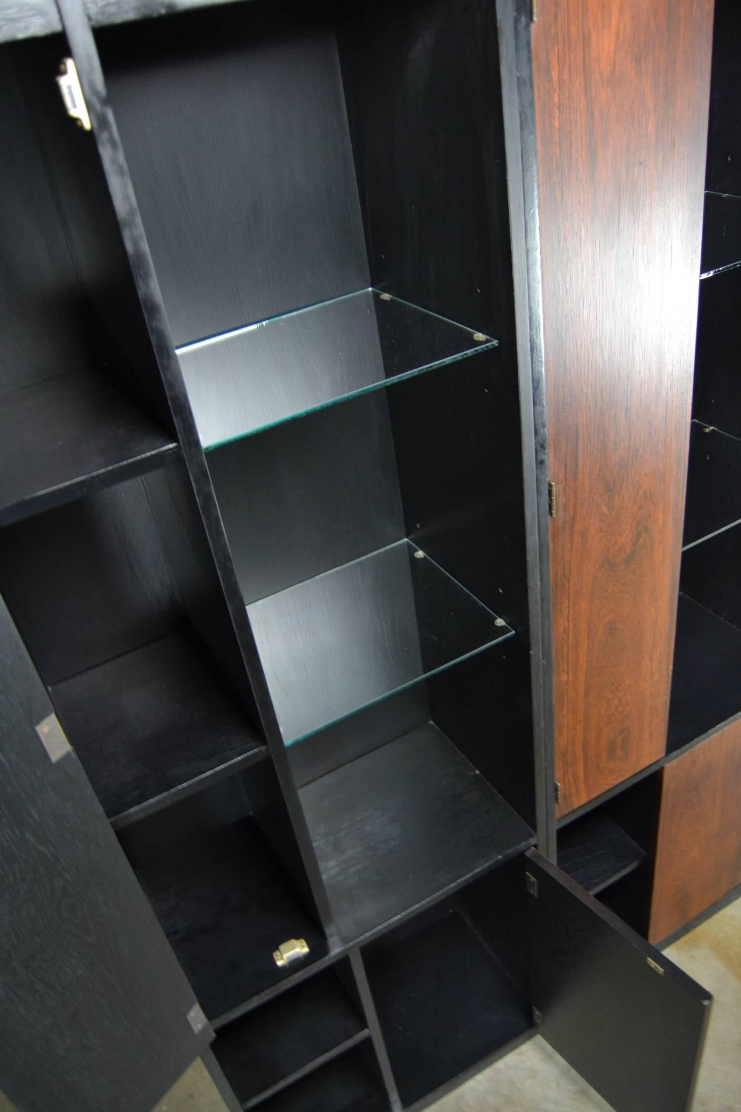 Vintage Harvey Probber Alternating Door Display Cabinets Rosewood & Ebonized Oak 3