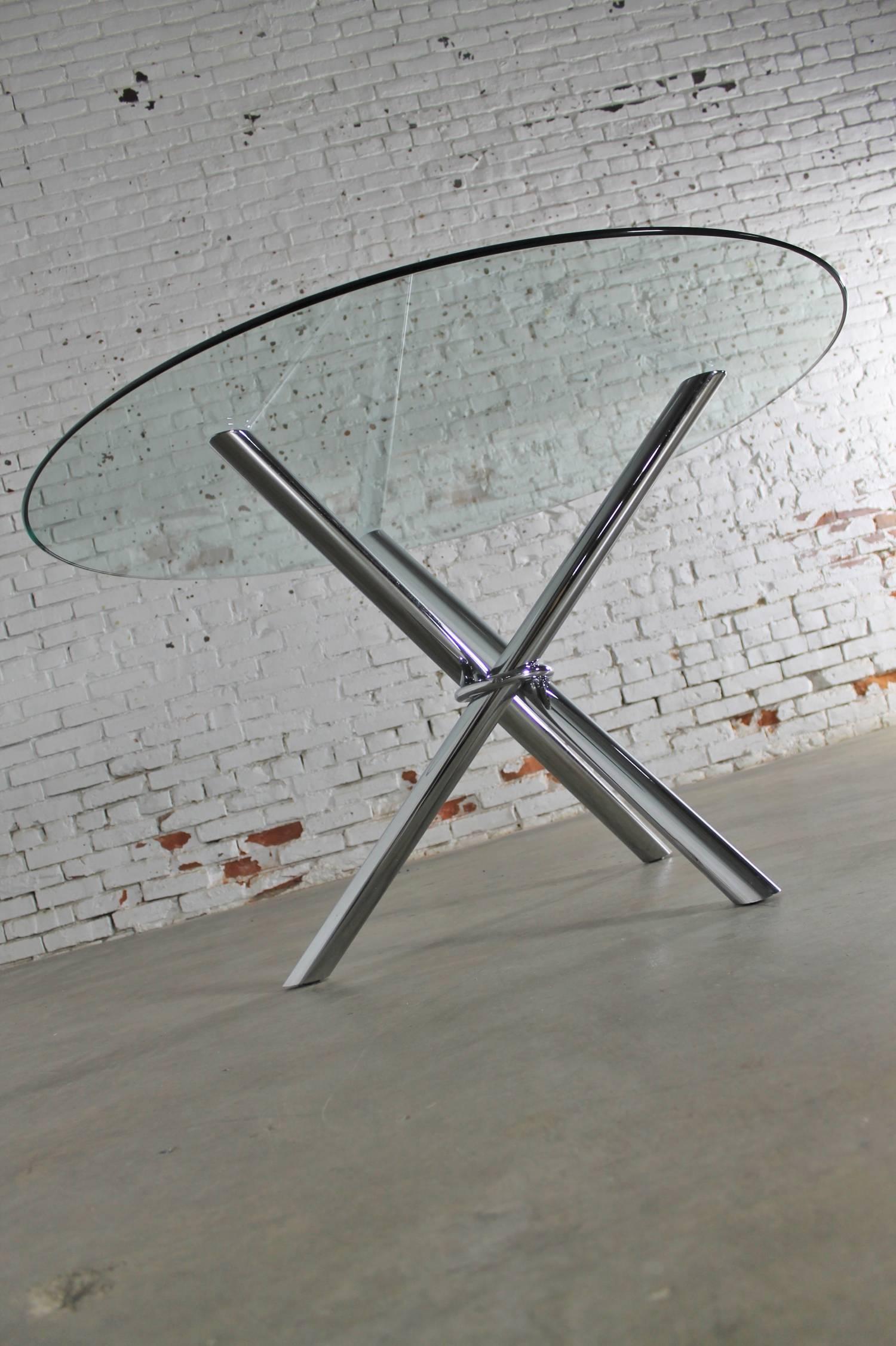 Mid-Century Modern Chrome Tripod Jacks Dining Table in Style of Milo Baughman 2