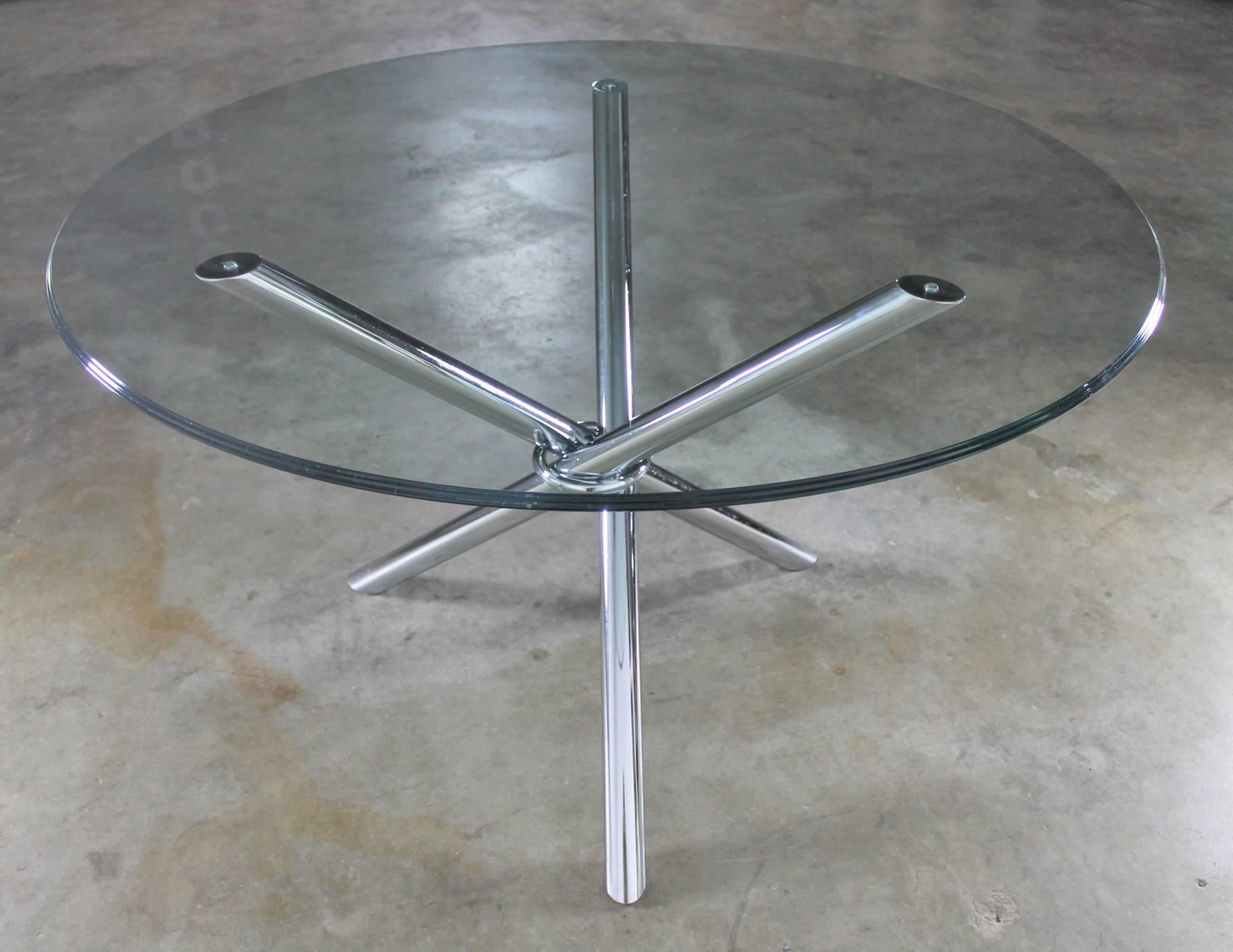 Mid-Century Modern Chrome Tripod Jacks Dining Table in Style of Milo Baughman 3