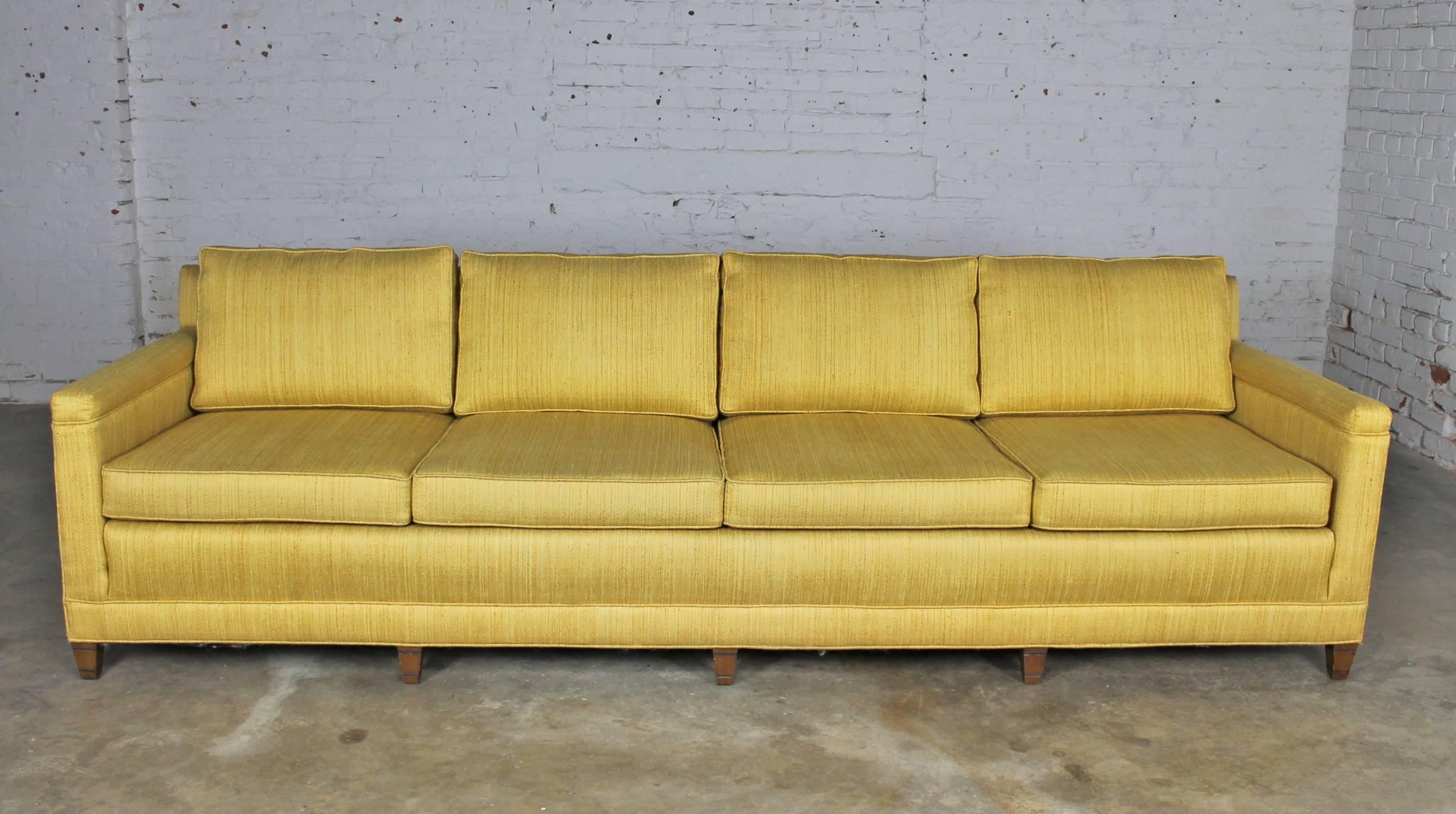 Fabric Vintage Mid-Century Four Cushion Extra-Long Lawson Style Golden Yellow Sofa