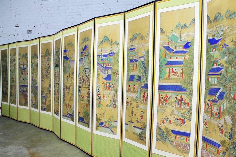 19th Century Korean 12 Panel Silk HandPainted Folding Screen at 1stDibs korean folding screen