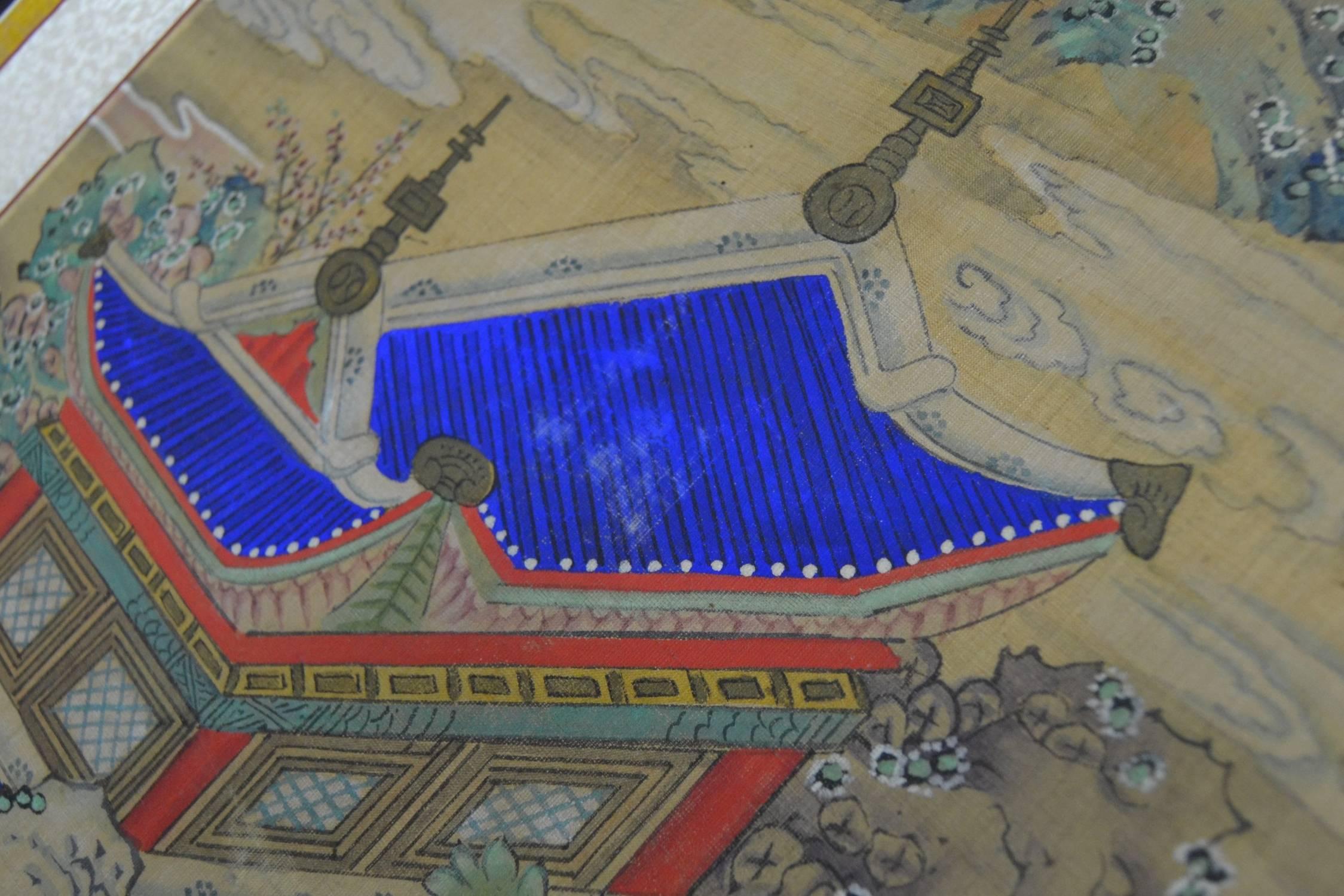 19th Century Korean 12 Panel Silk Hand-Painted Folding Screen 2