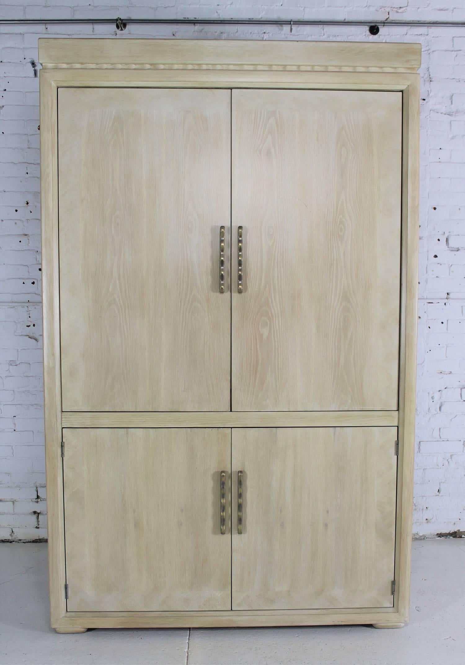 Bronze Vintage Henredon Large Blonde Brutalist-Style Entertainment or Storage Cabinet