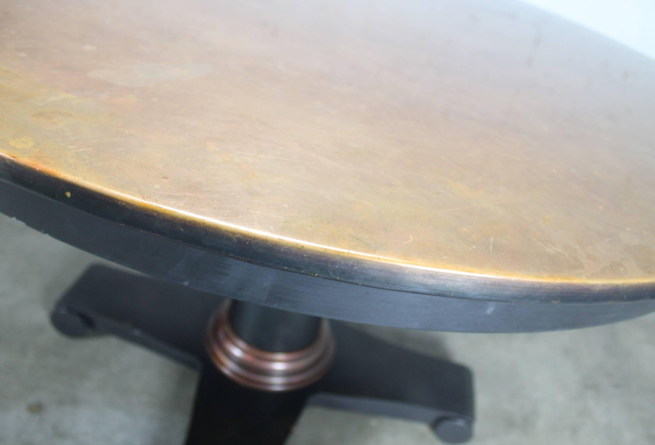 Modern Round Copper Top Dining Table with Steel Pedestal Base