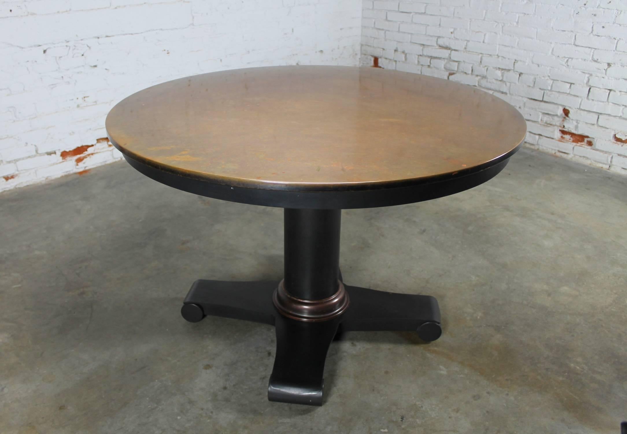 Round Copper Top Dining Table with Steel Pedestal Base 2