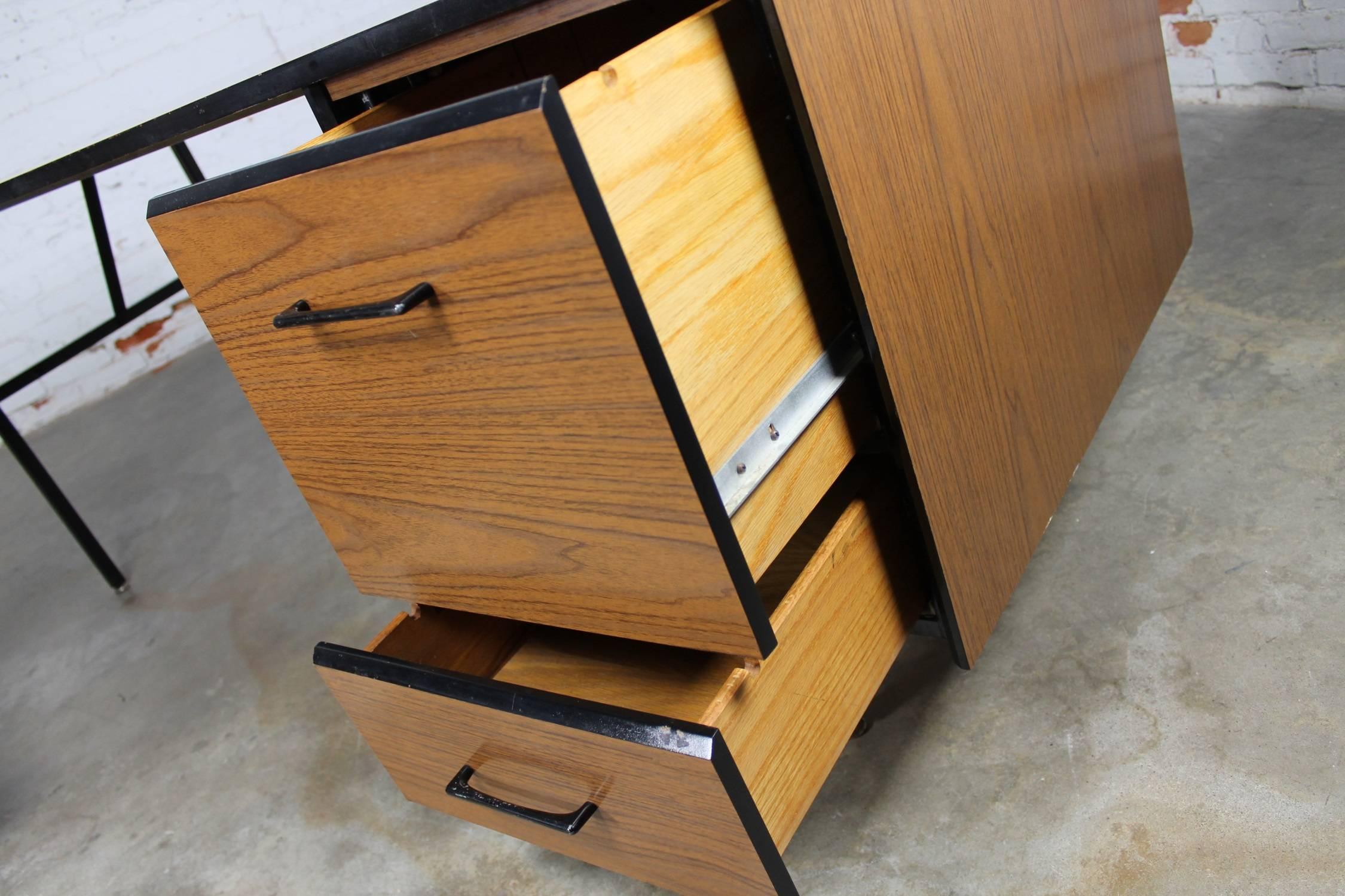 Mid-Century Modern Imperial Desk Company Walnut Laminate and Black Metal Desk 1