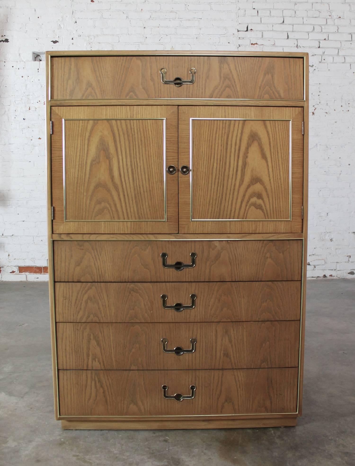 Brass Vintage Campaign Style Gentlemen’s Chest by Founders Furniture in Oak