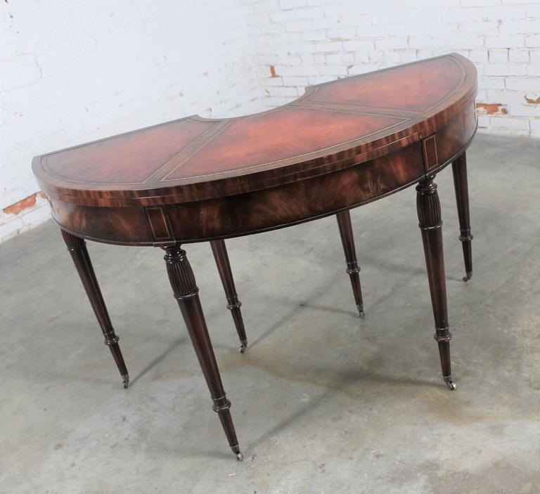 Federal Style Mahogany And Leather Flip Top Demilune Or Game Table By Weiman