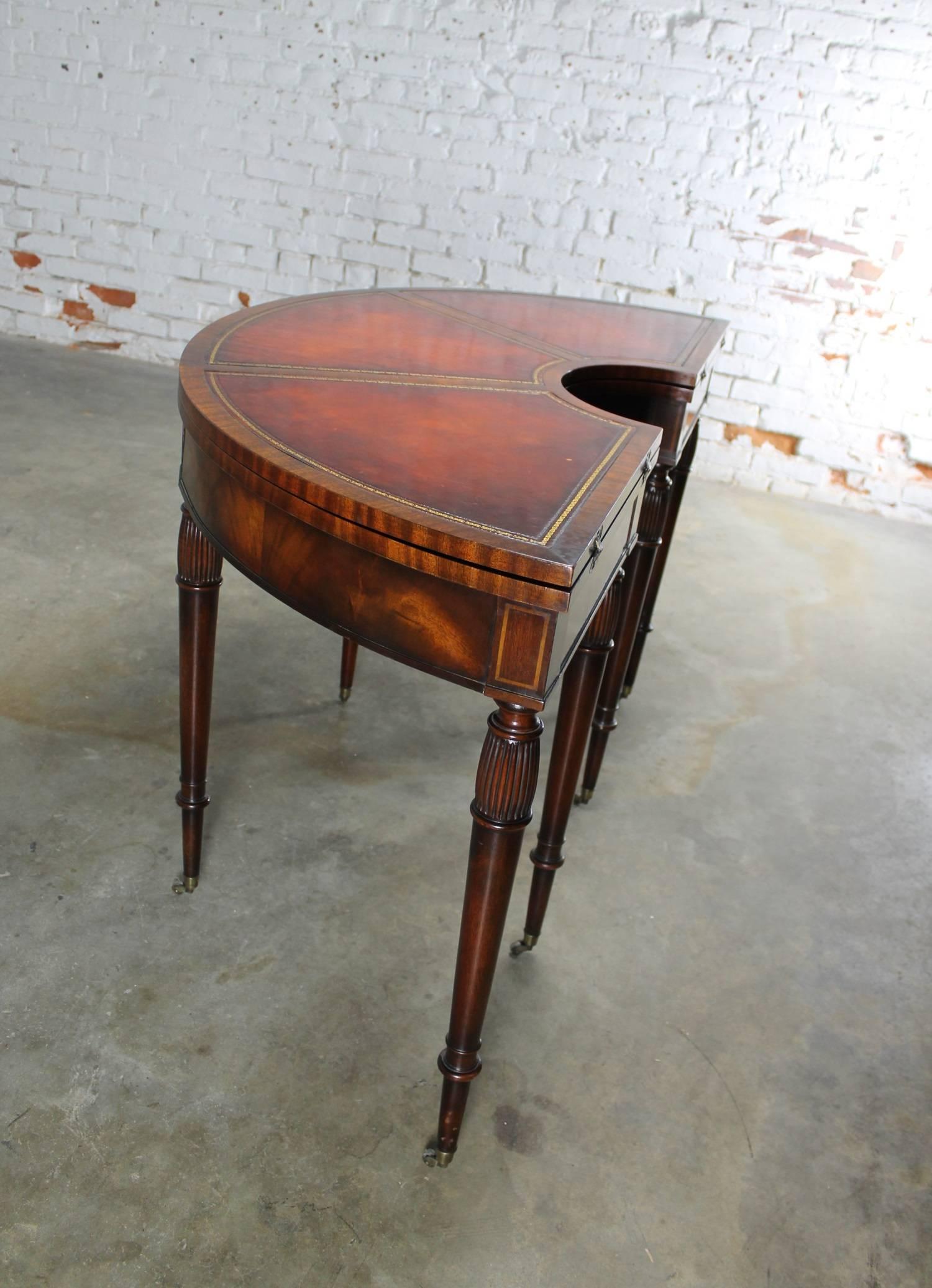 20th Century Federal Style Mahogany and Leather Flip Top Demilune or Game Table by Weiman