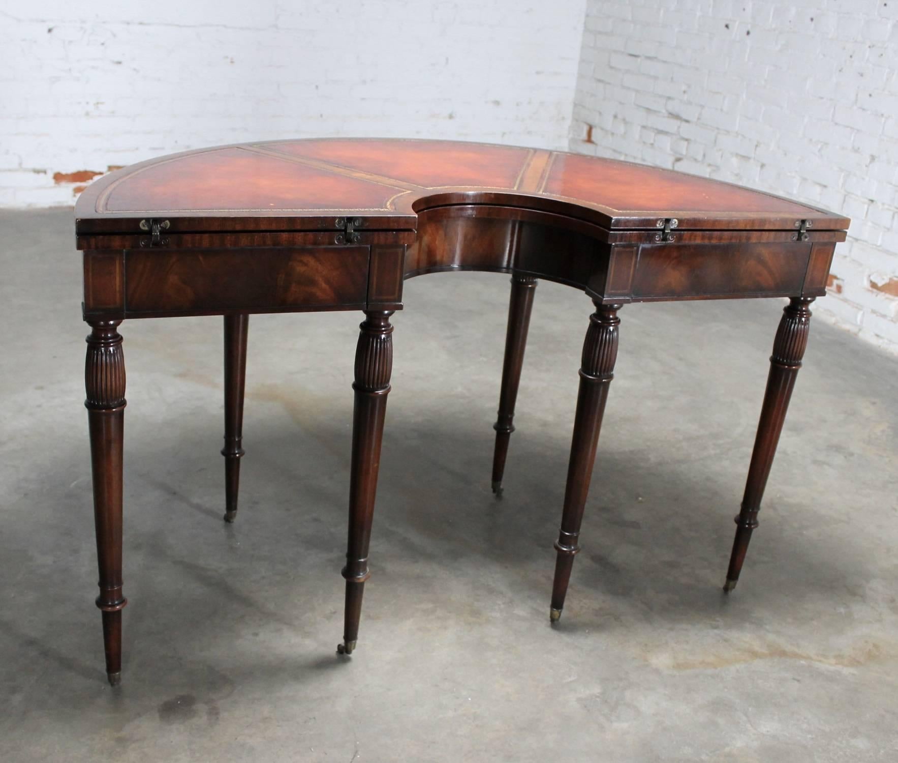 Federal Style Mahogany and Leather Flip Top Demilune or Game Table by Weiman 1