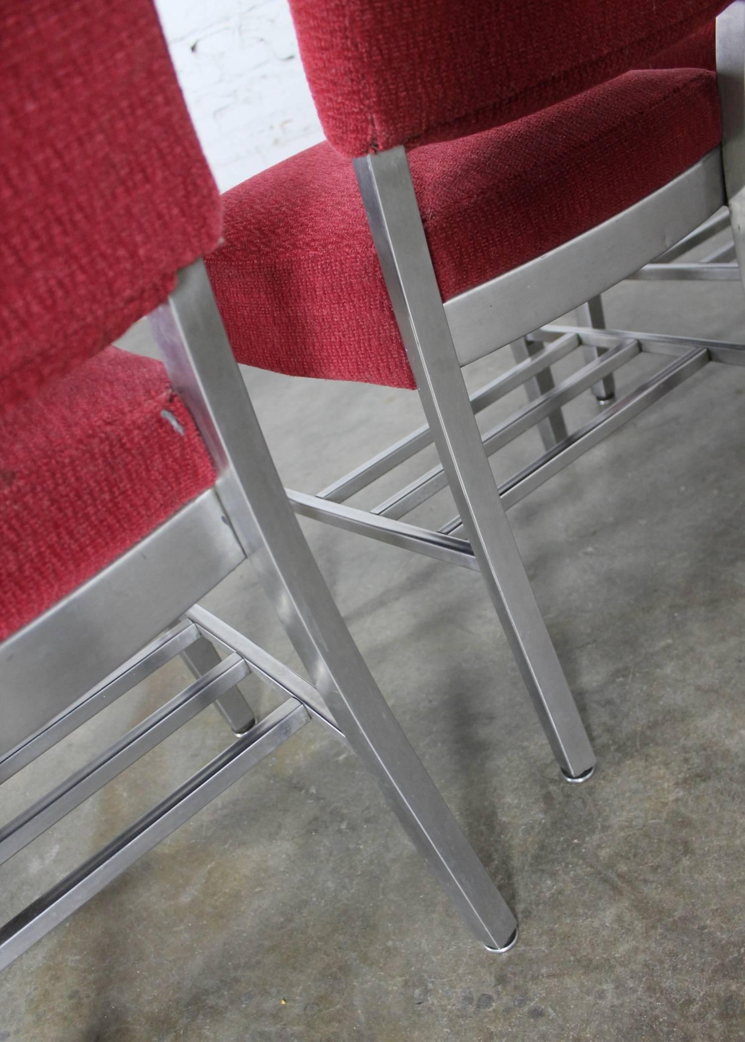 20th Century Six Art Moderne Streamline Stainless Steel Railroad Dining Chairs by Rota Cline