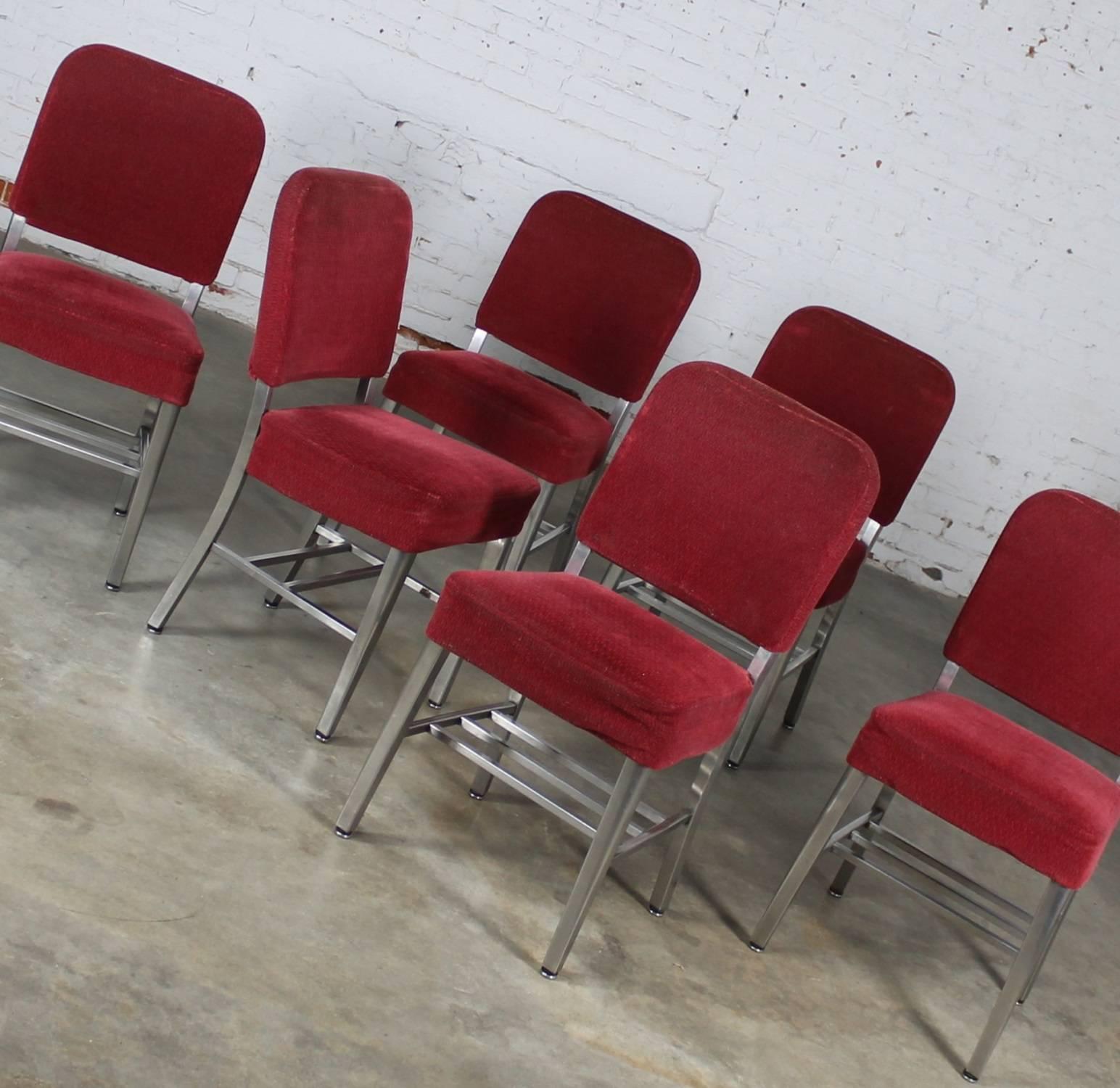 Six Art Moderne Streamline Stainless Steel Railroad Dining Chairs by Rota Cline 2