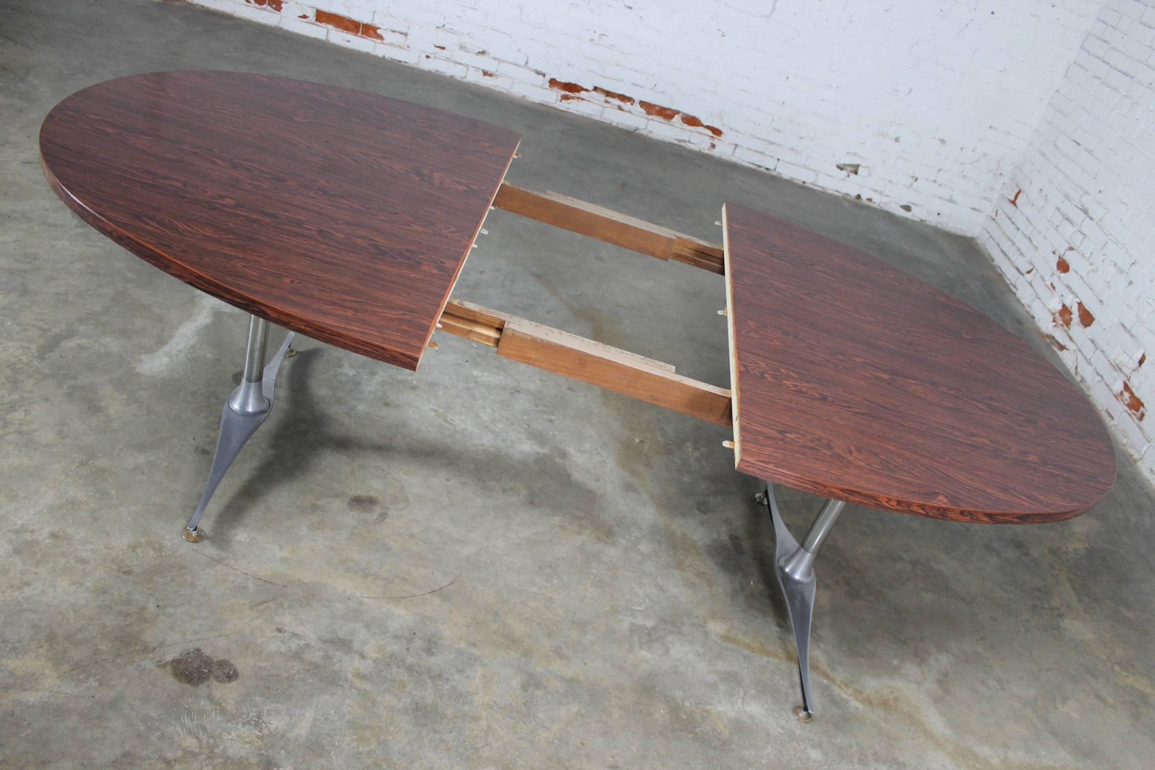 20th Century Mid-Century Dinette Set, Oval Double Pedestal Table with Six Swivel Chairs