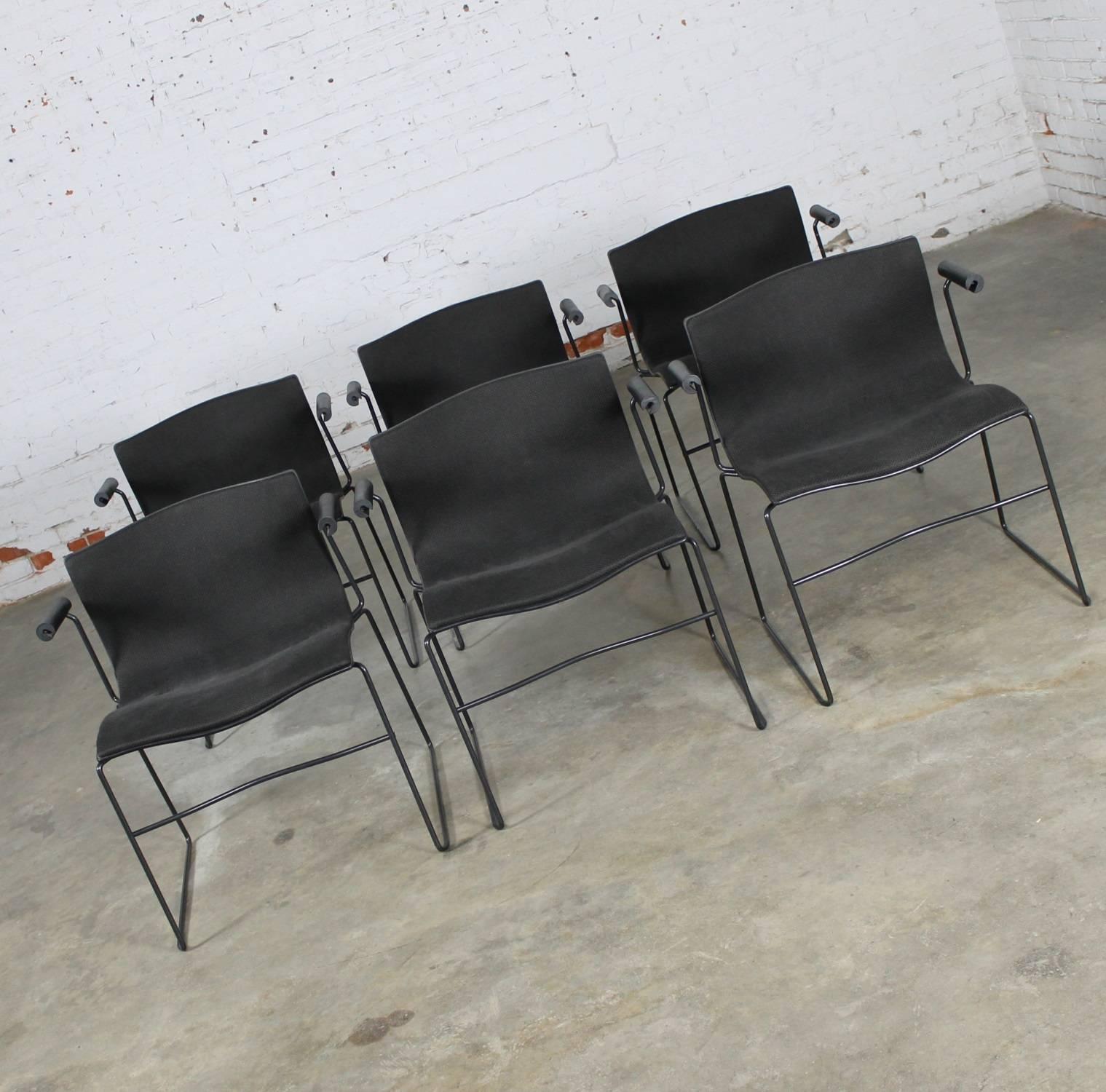 Handsome set of six Knoll handkerchief armchairs in black upholstery. This chair was designed by the husband and wife team of Massimo and Lella Vignelli for Knoll, circa 1983. This particular set of six are in wonderful vintage condition, circa