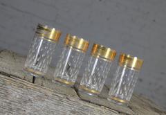 Four Mid-Century Hollywood Regency Glass Tumblers with Gold Trim and Teardrops