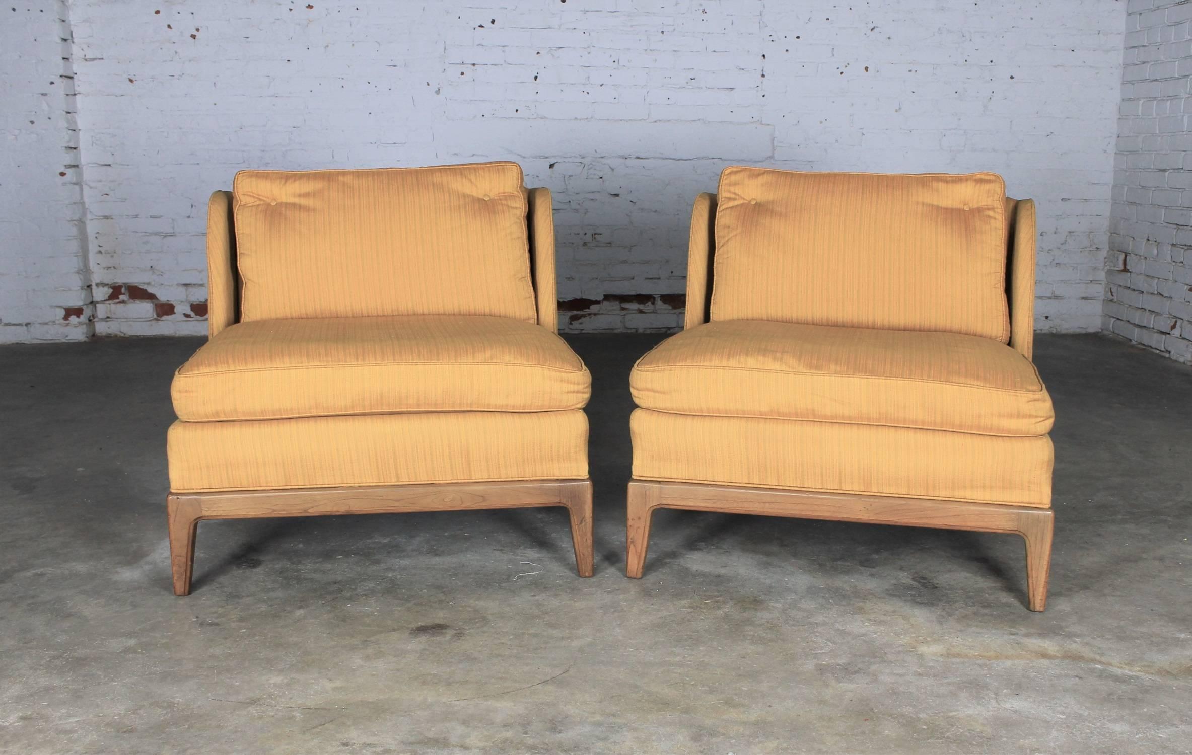 Handsome pair of vintage Mid-Century Modern slipper chairs made for the Sears Roebuck and Co. Symphony collection by a special division of Drexel Enterprises, Inc. This pair retain their original upholstery and are in exceptional original condition,