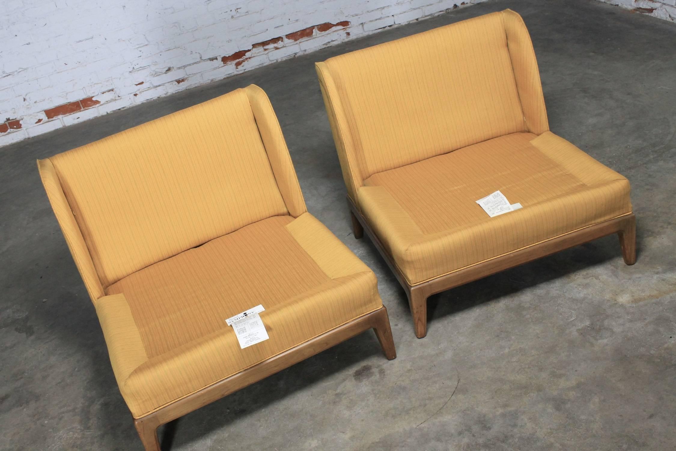 American Gold Slipper Chairs, Drexel for Sears Symphony Vintage, Mid-Century Modern, Pair