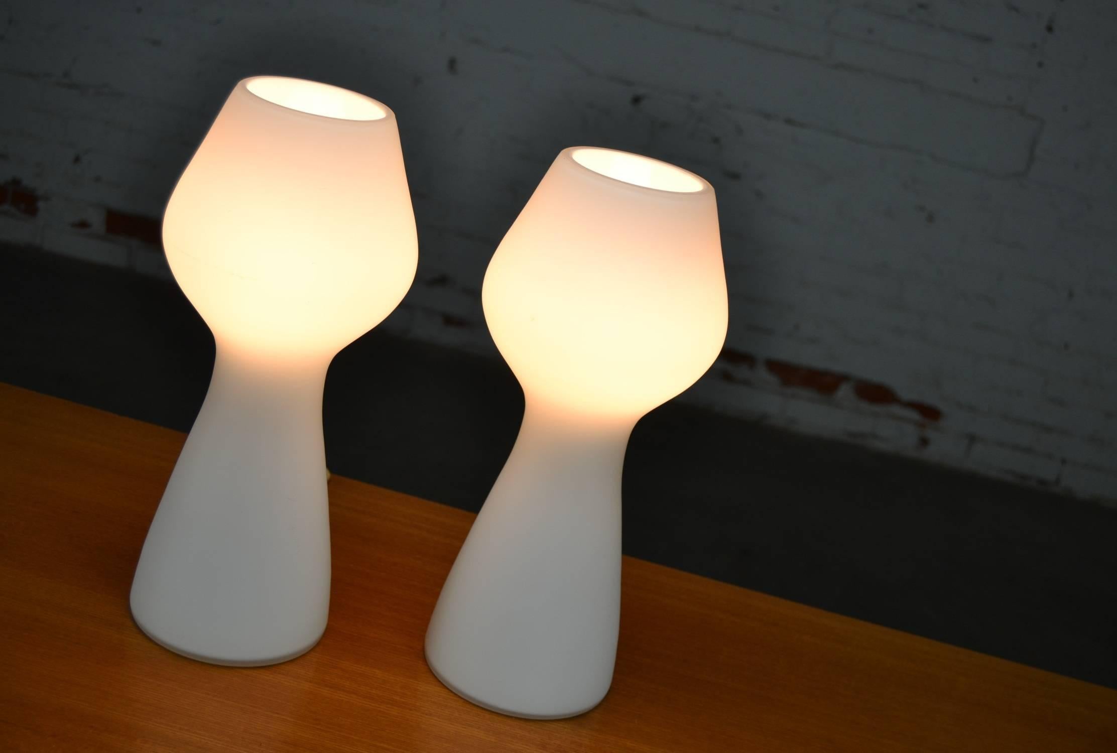 Scandinavian Modern Opaque Glass Bulbous Mushroom Lamps Style of Lisa Johansson-Pape Orno Stockmann