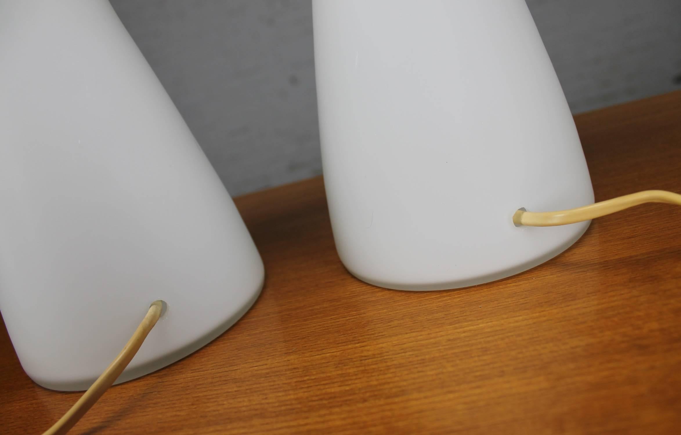 Opaque Glass Bulbous Mushroom Lamps Style of Lisa Johansson-Pape Orno Stockmann In Excellent Condition In Topeka, KS