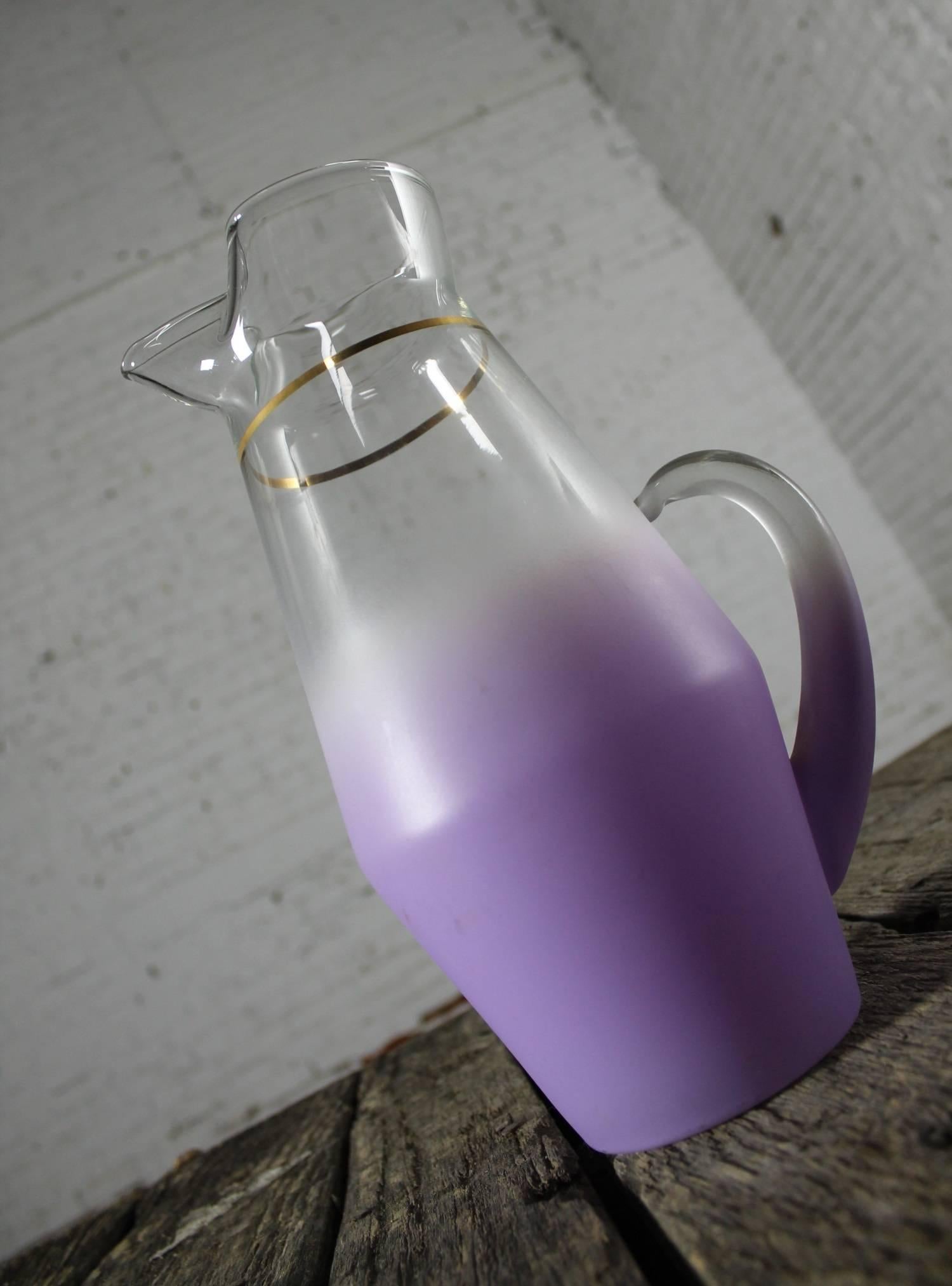 American Blendo Cocktail Pitchers One White One Lavender West Virginia Glass, Mid-Century
