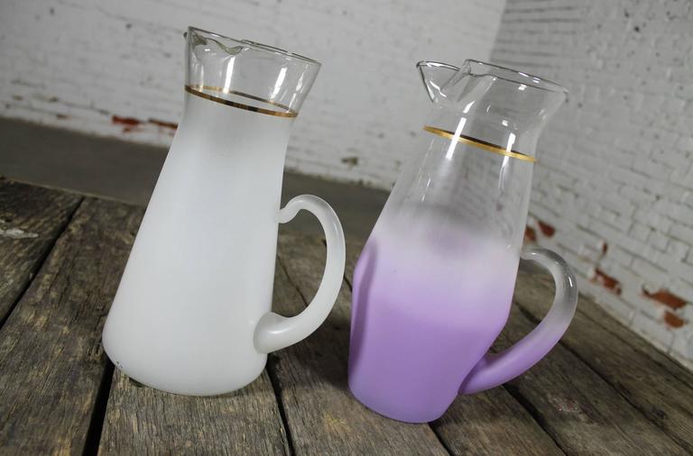 Blendo Cocktail Pitchers One White One Lavender West Virginia Glass,  Mid-Century