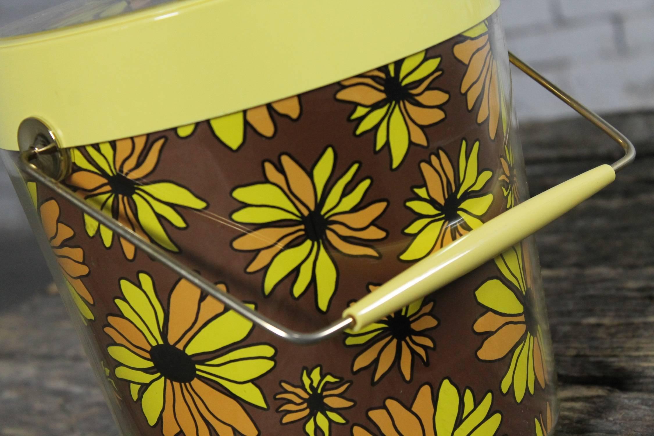 Yellow Daisy Ice Bucket by West Bend Thermo Serv Vintage, Mid-Century Modern 1