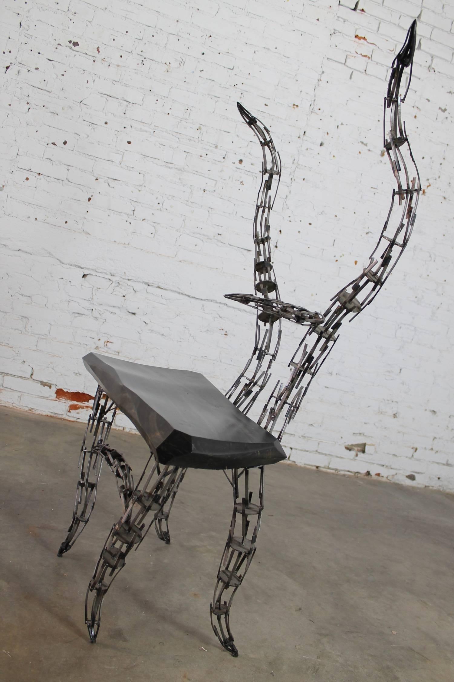 Modern Sculptural Borgantula Reclaimed Metal and Wood Horn Chair by Jason Startup