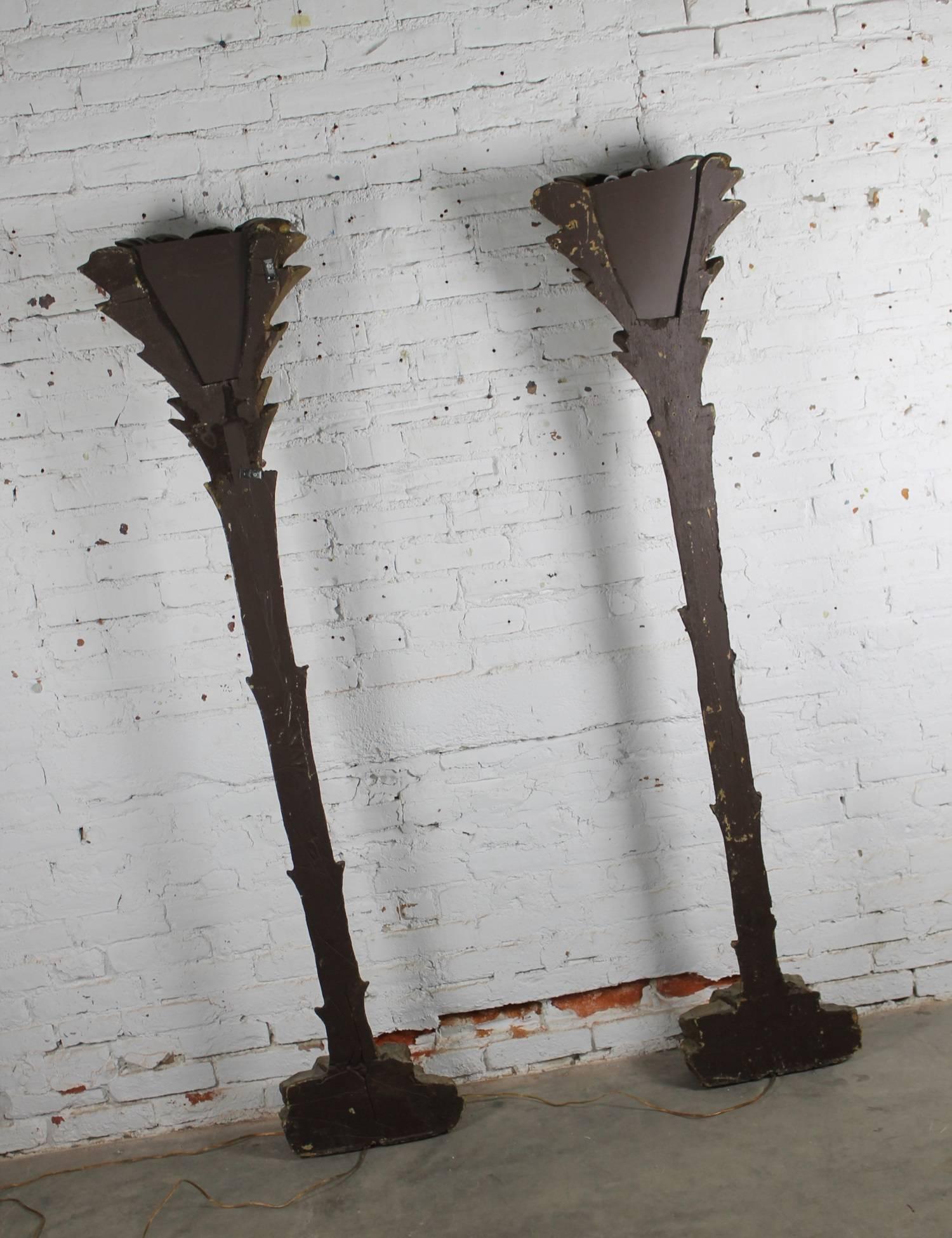Hollywood Regency Gilded Palm Tree Torchiere Style Floor Wall Sconce Lamps after Serge Roche