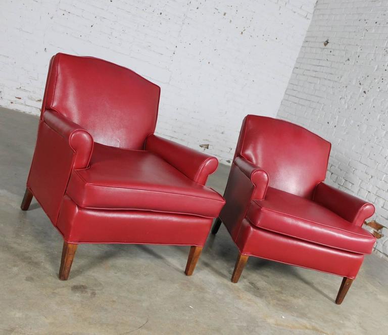 Vintage 1940s Red Vinyl Club Chairs a Pair For Sale at 1stDibs