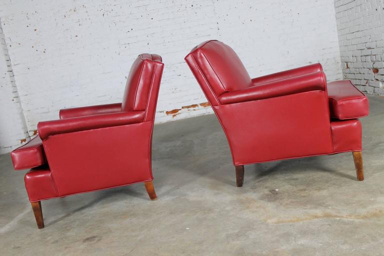 Vintage 1940s Red Vinyl Club Chairs a Pair For Sale at 1stDibs