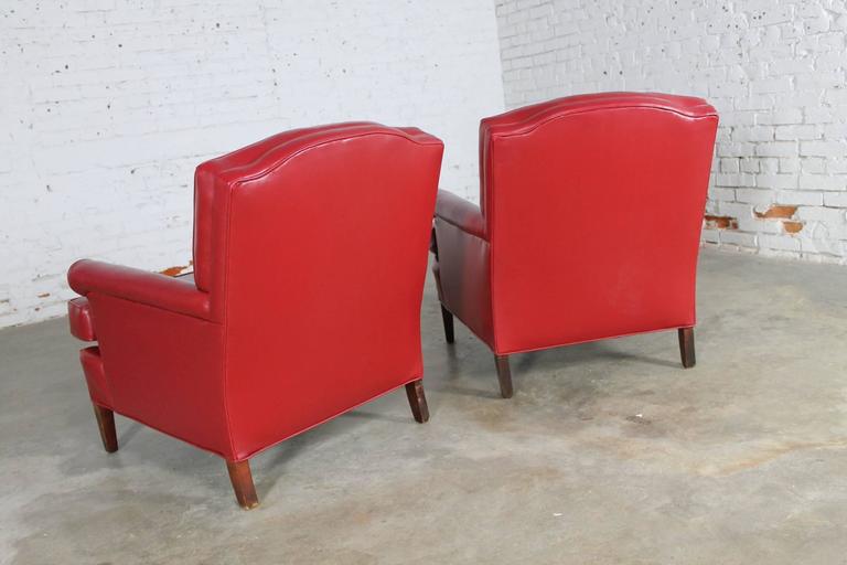 Vintage 1940s Red Vinyl Club Chairs a Pair For Sale at 1stDibs