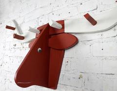 Folkart Longhorn Steer Head Coat Rack Red and White Vintage Fun